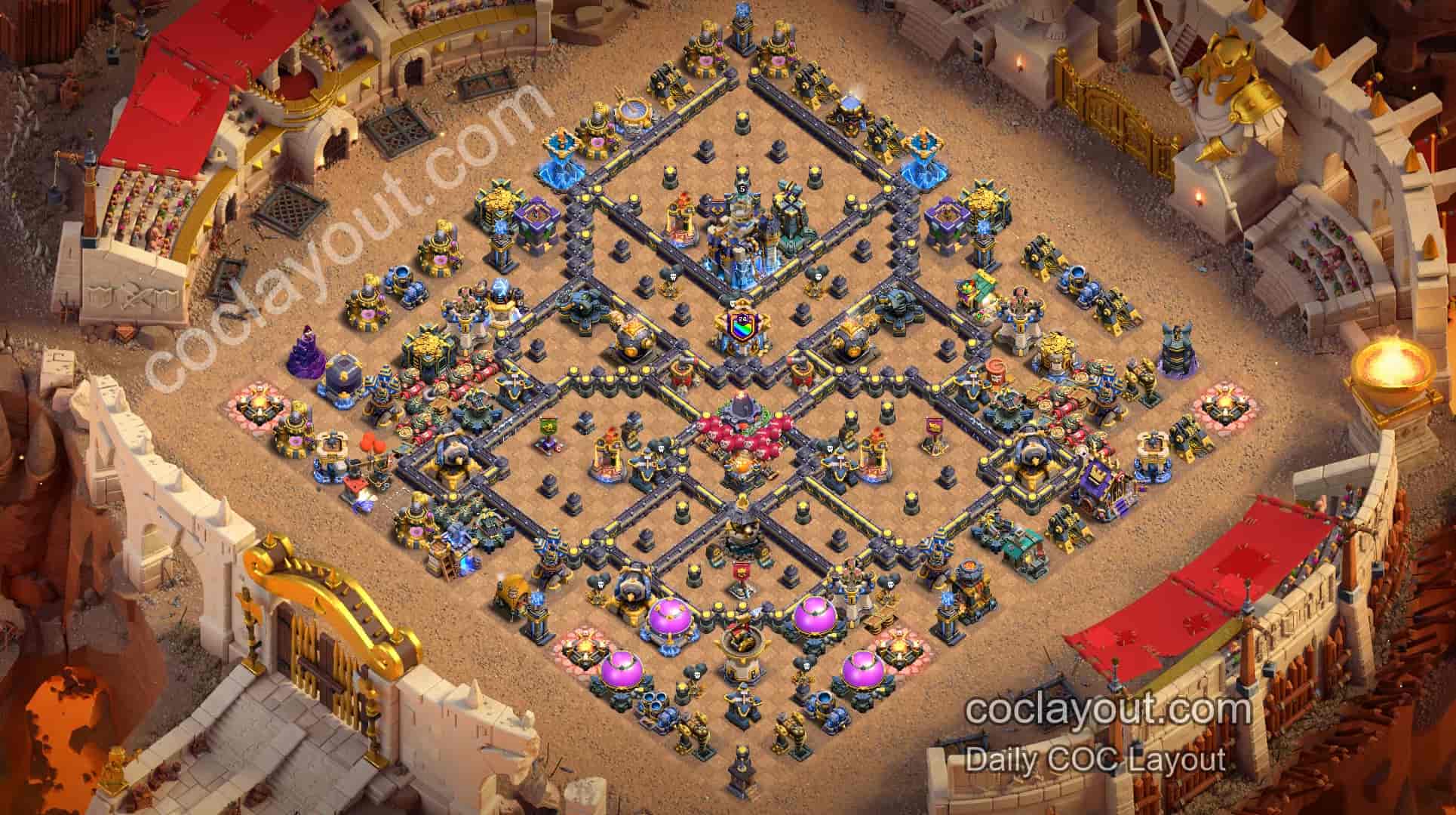 Beste anti-3-stjerners base for rådhus 18 i Clash of Clans - Home Village TH18 Basebilde