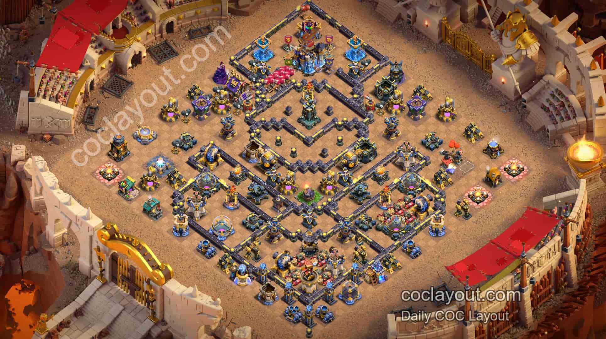 Best Anti-3-Star Outside Town Hall Base Layout for Clash of Clans COC - Home Village TH18 Base Image