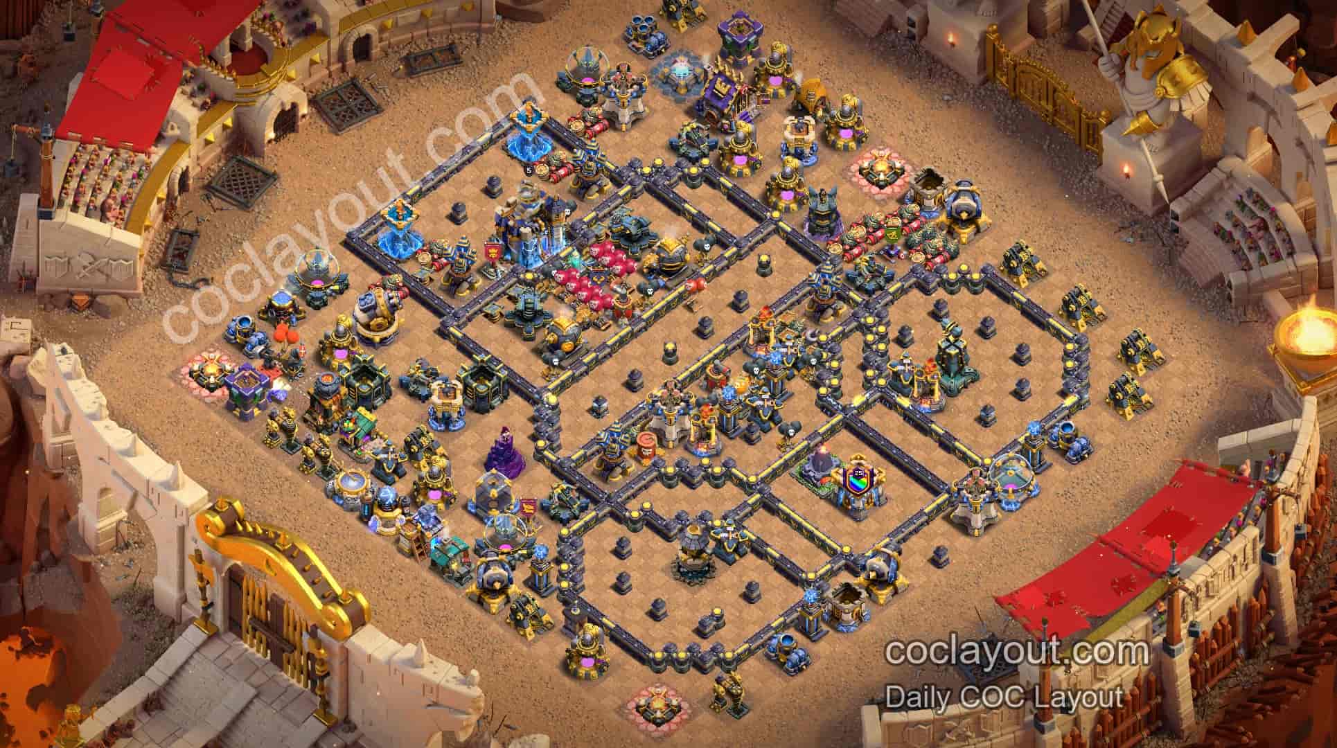 Best TH18 Anti-3-Star Invisibility Tower Base Layout for COC Clash of Clans - Home Village TH18 Base Image