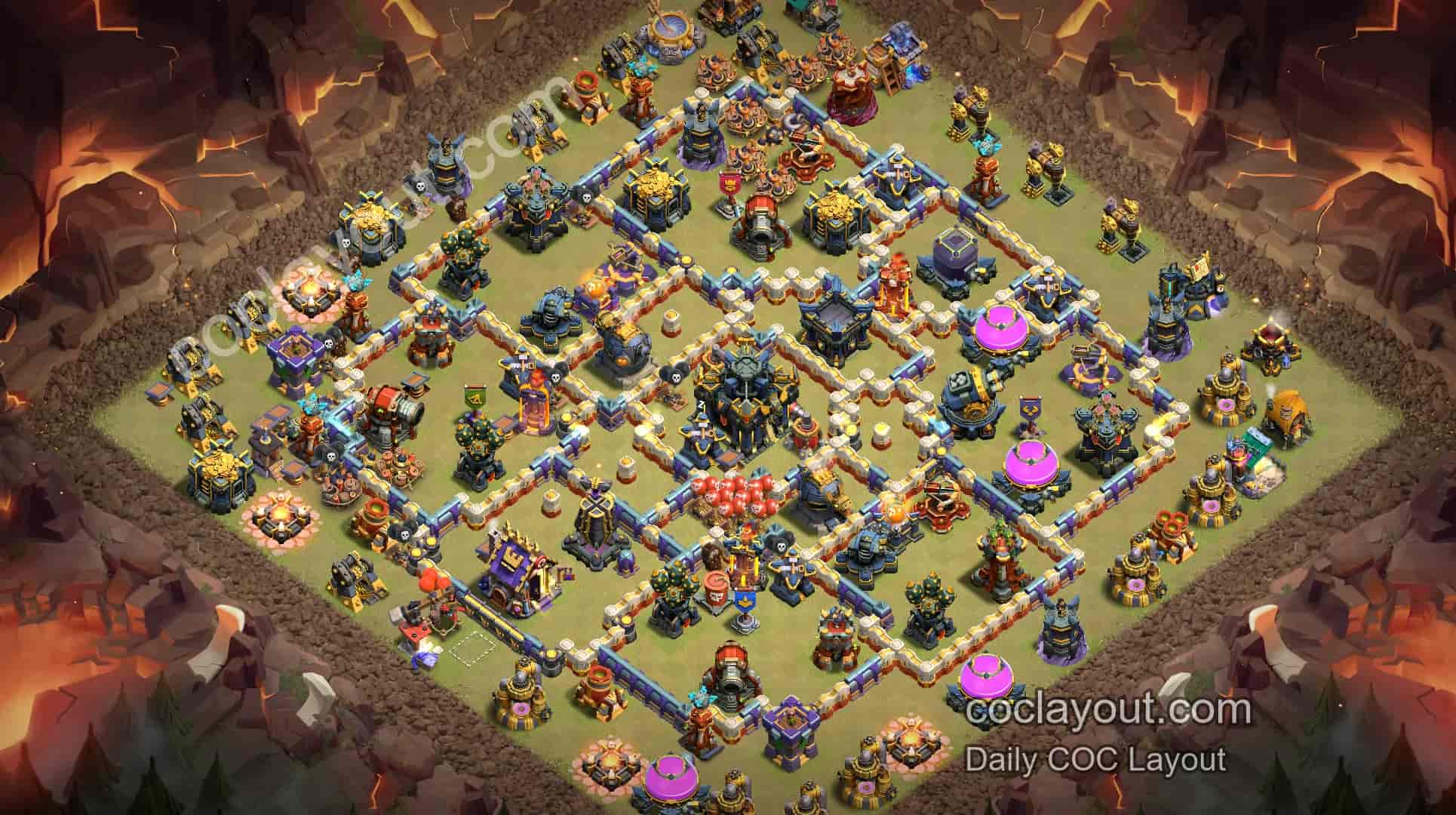 COC TH17 部落戰雙毒藥法術塔核心防三星陣型 - 主世界 17本 陣型圖