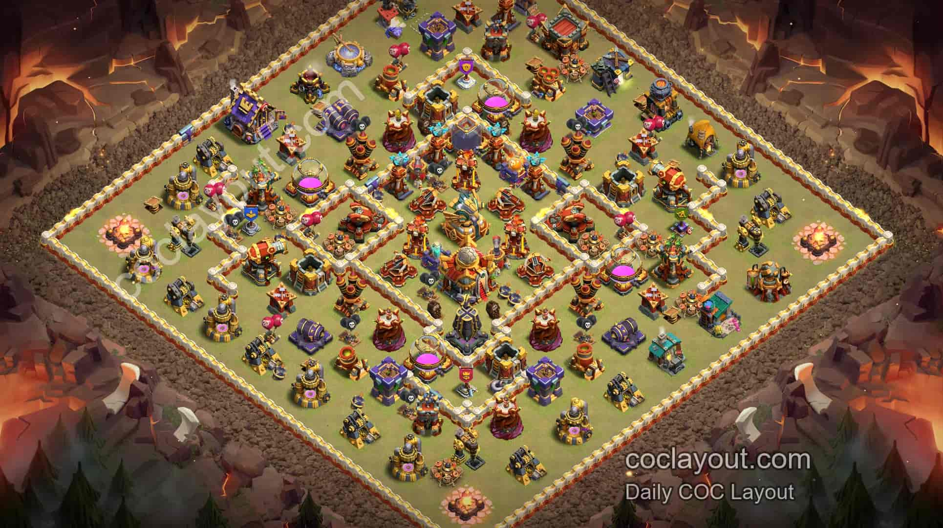 COC TH16部落战阵型：主世界高压防守布局 - 主世界 16本 阵型图