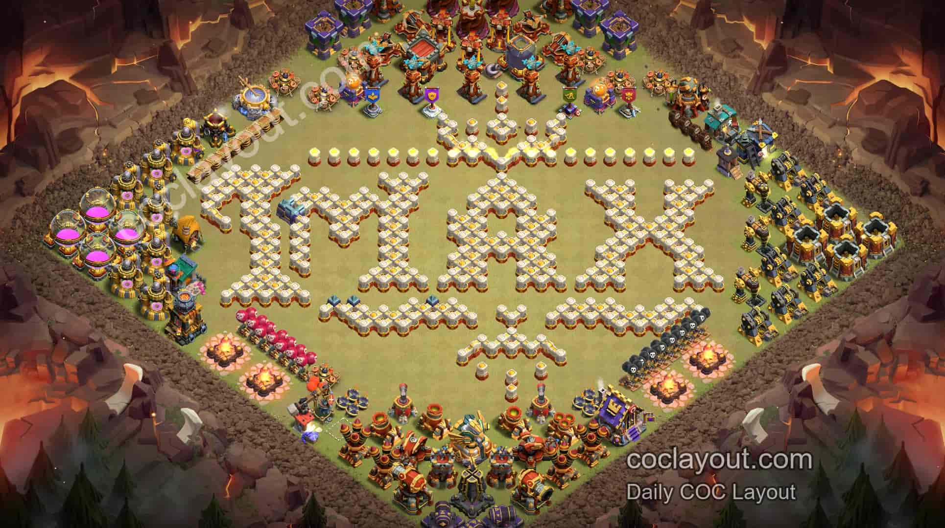 COC TH16主世界艺术阵，展示感拉满的创意布局 - 主世界 16本 阵型图