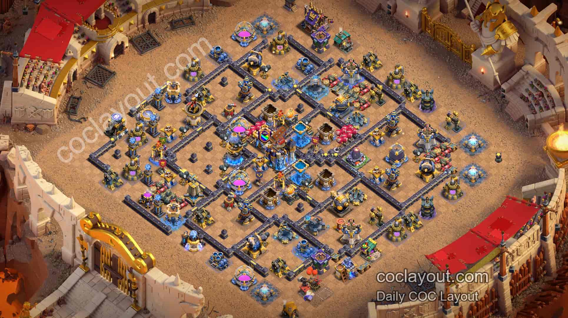 Featured TH18 Clan War & Legend League Compartment Pathing Base | Double Poison Spell Tower Core Defense - Home Village TH18 Base Image