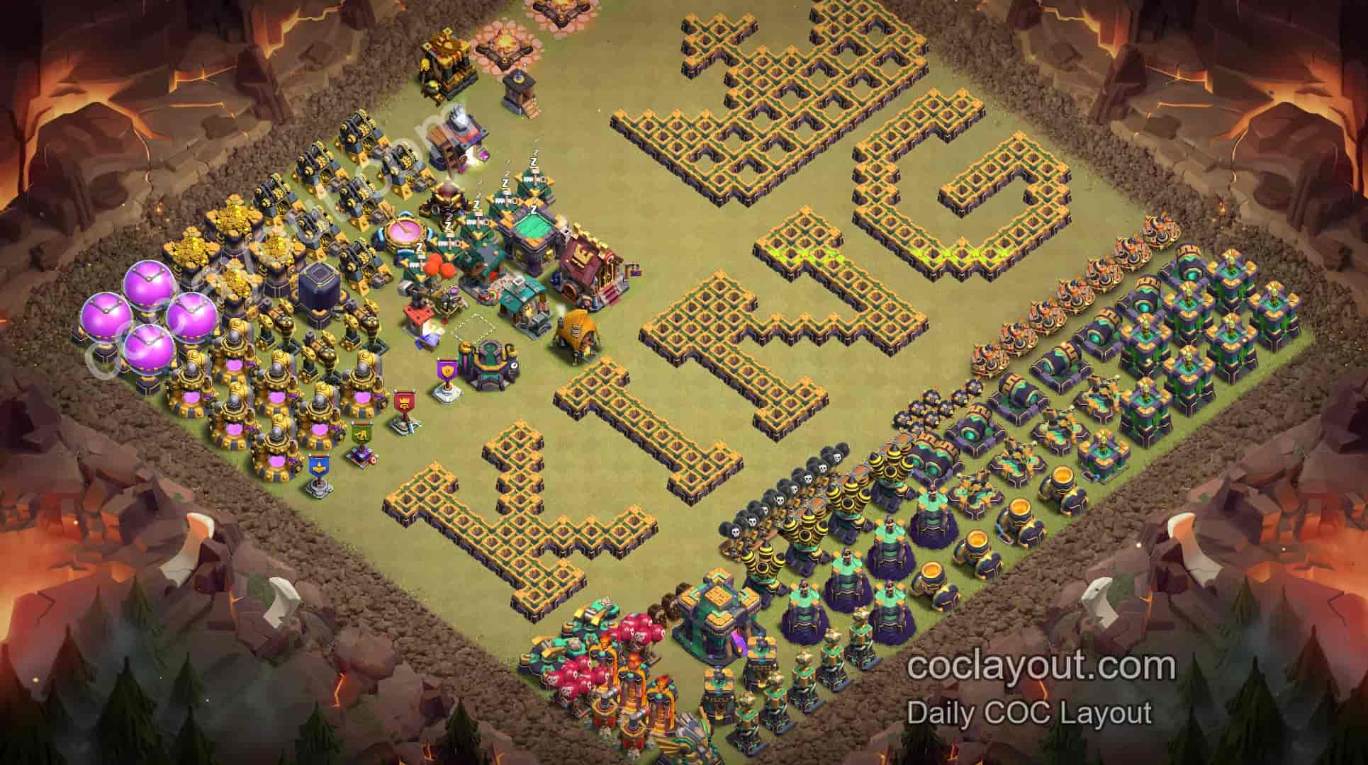 Best TH14 Clan War Base Layouts Showcase | KING's Picks COC War Bases - Home Village TH14 Base Image