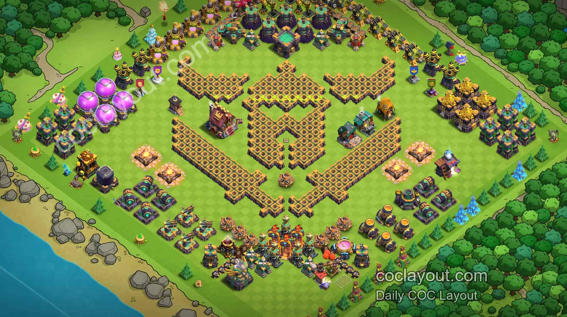 TH14 Home Village Artistic Base Layout Showcase | High-Aesthetic COC Clash of Clans Layout Picks - Home Village TH14 Base Image