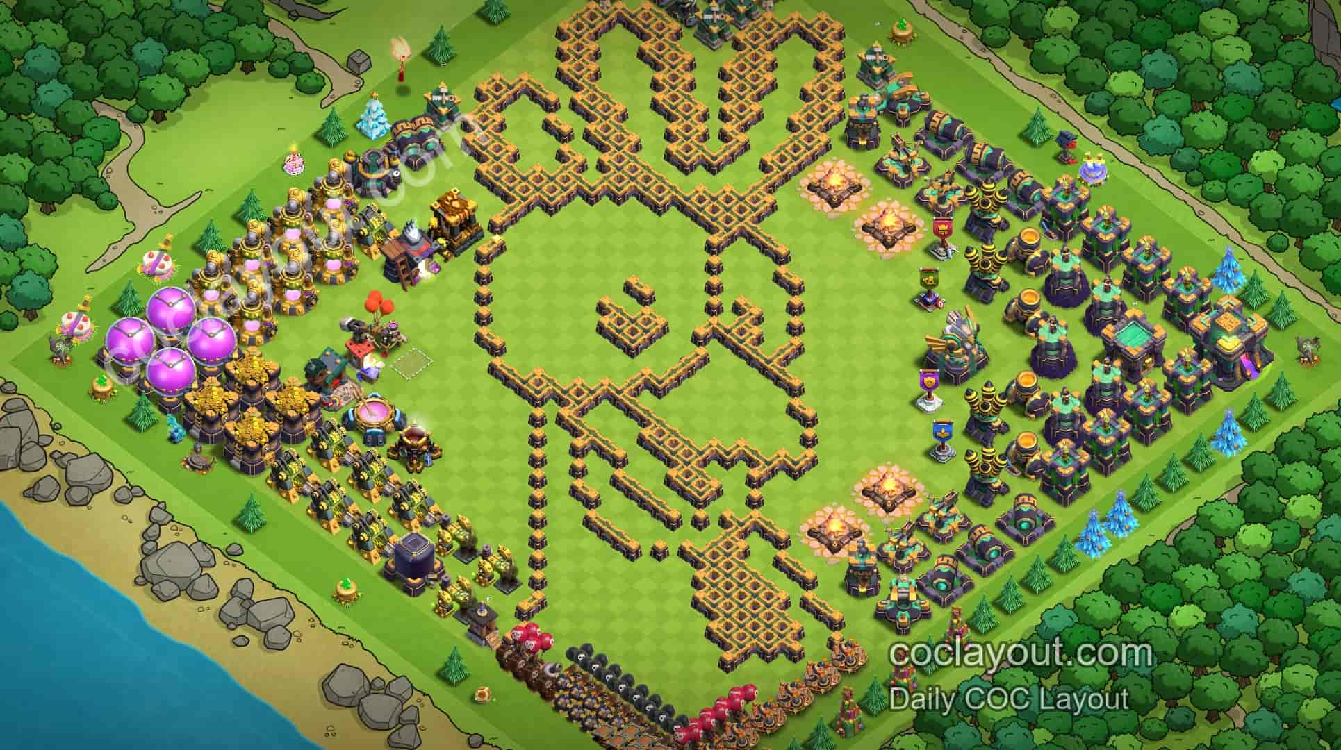 COC TH14 Bunny Art Base | Home Village Creative Layout Showcase and Copy Reference - Home Village TH14 Base Image