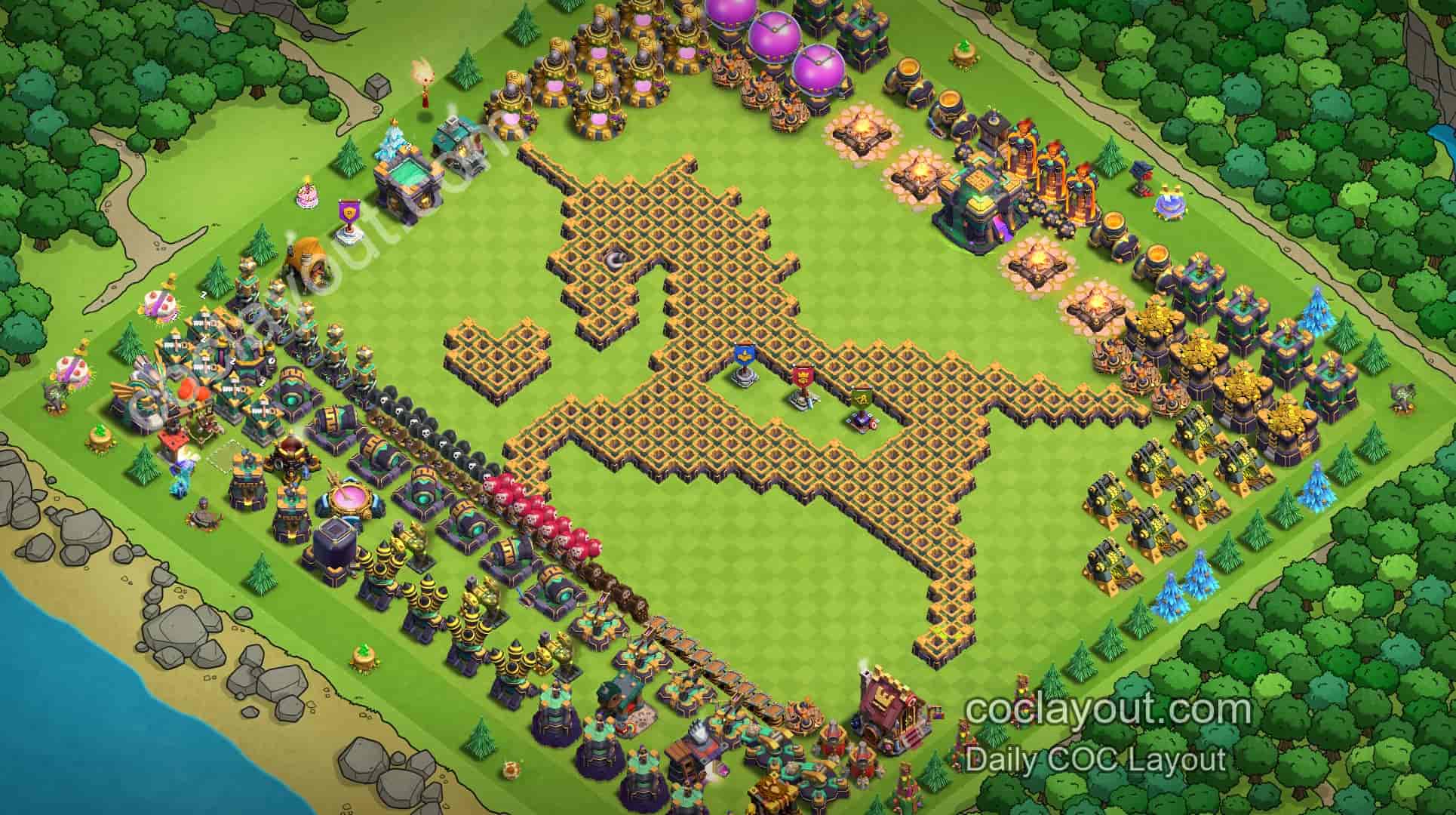 精选 TH14 Clan War Layouts | Unicorn Home Village COC War Base Showcase & Copy Links - Home Village TH14 Base Image
