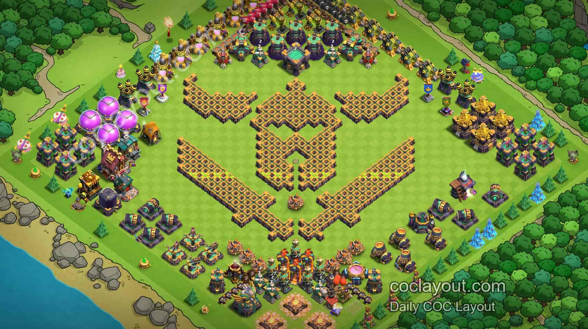 COC TH14 Home Village Artistic Base Layout Showcase | Eye-Catching Clash of Clans Creative Layout - Home Village TH14 Base Image