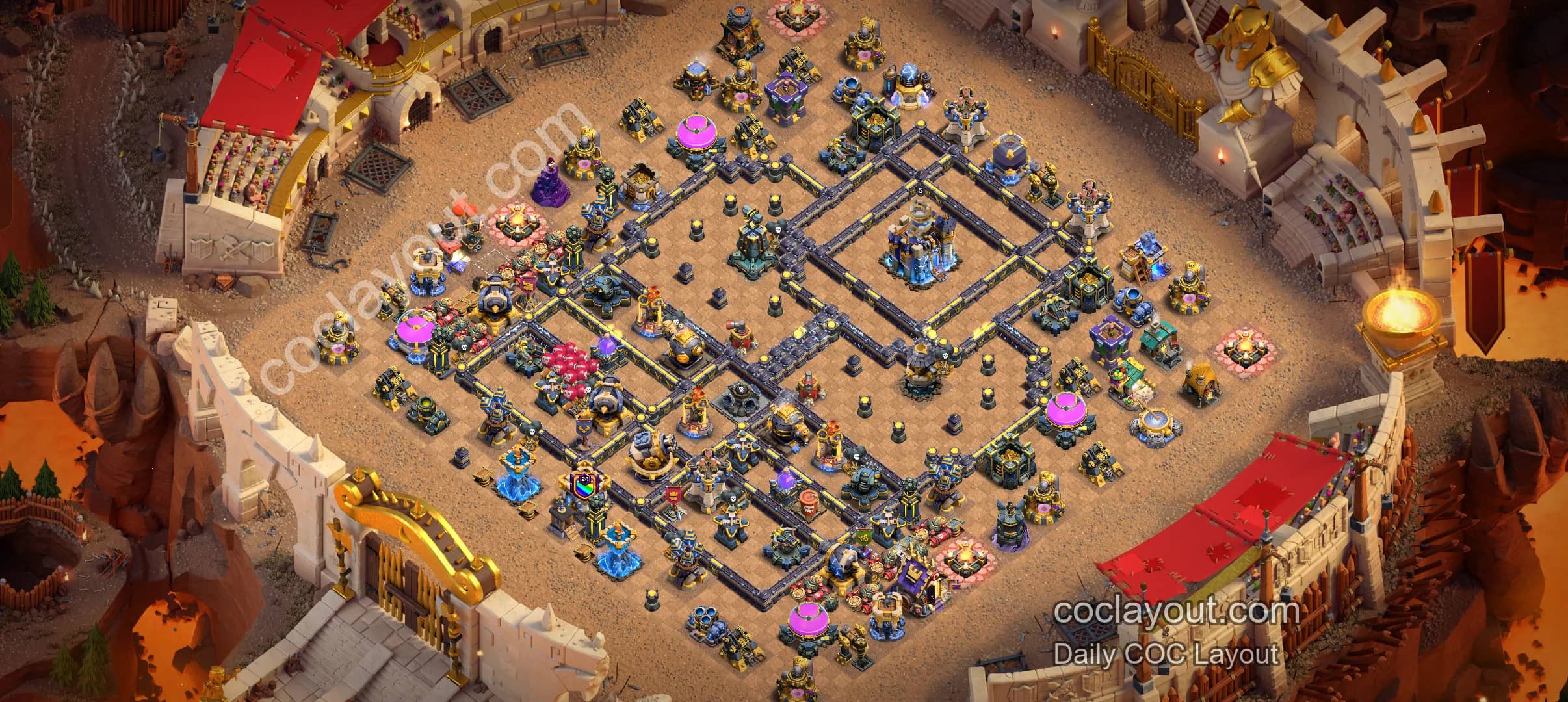 Najlepszy układ bazy anty-3 gwiazdki z przesuniętym Ratuszem w Clash of Clans - Wioska Główna TH18 Zrzut Ekranu Bazy