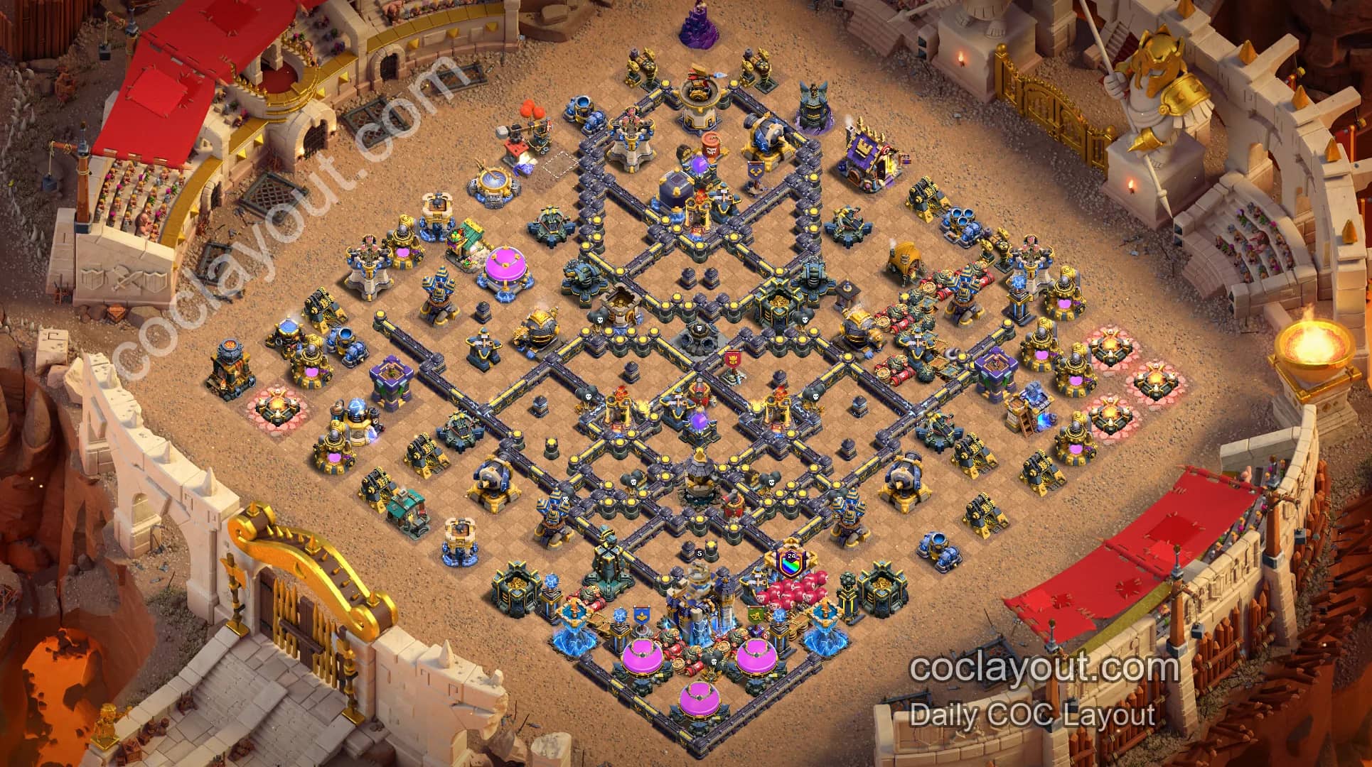 Best TH18 Anti-3-Star War Base Layout for Clash of Clans - Home Village TH18 Base Image