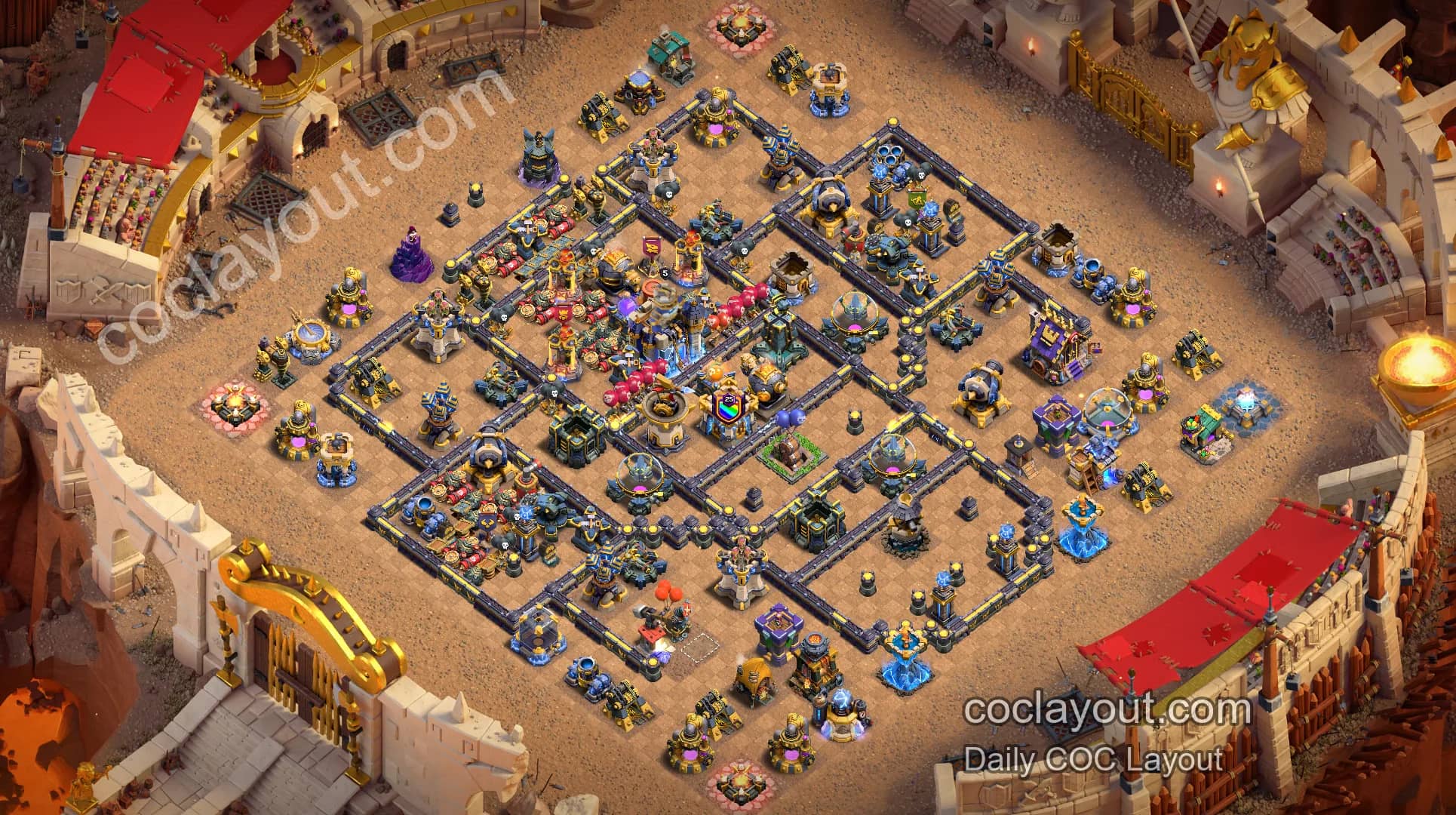 Best Anti-3-Star Town Hall Protection Base in Clash of Clans - Home Village TH18 Base Image