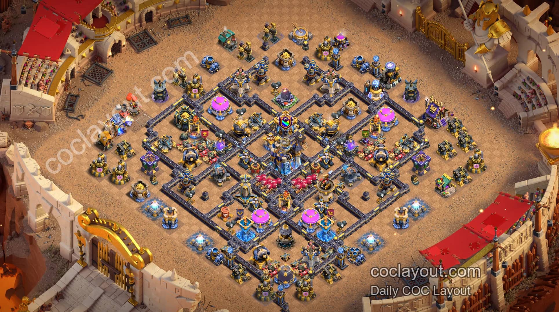 TH18 Clan War Double Rage Core Base, Symmetrical Grid for Strong Defense - Home Village TH18 Base Image
