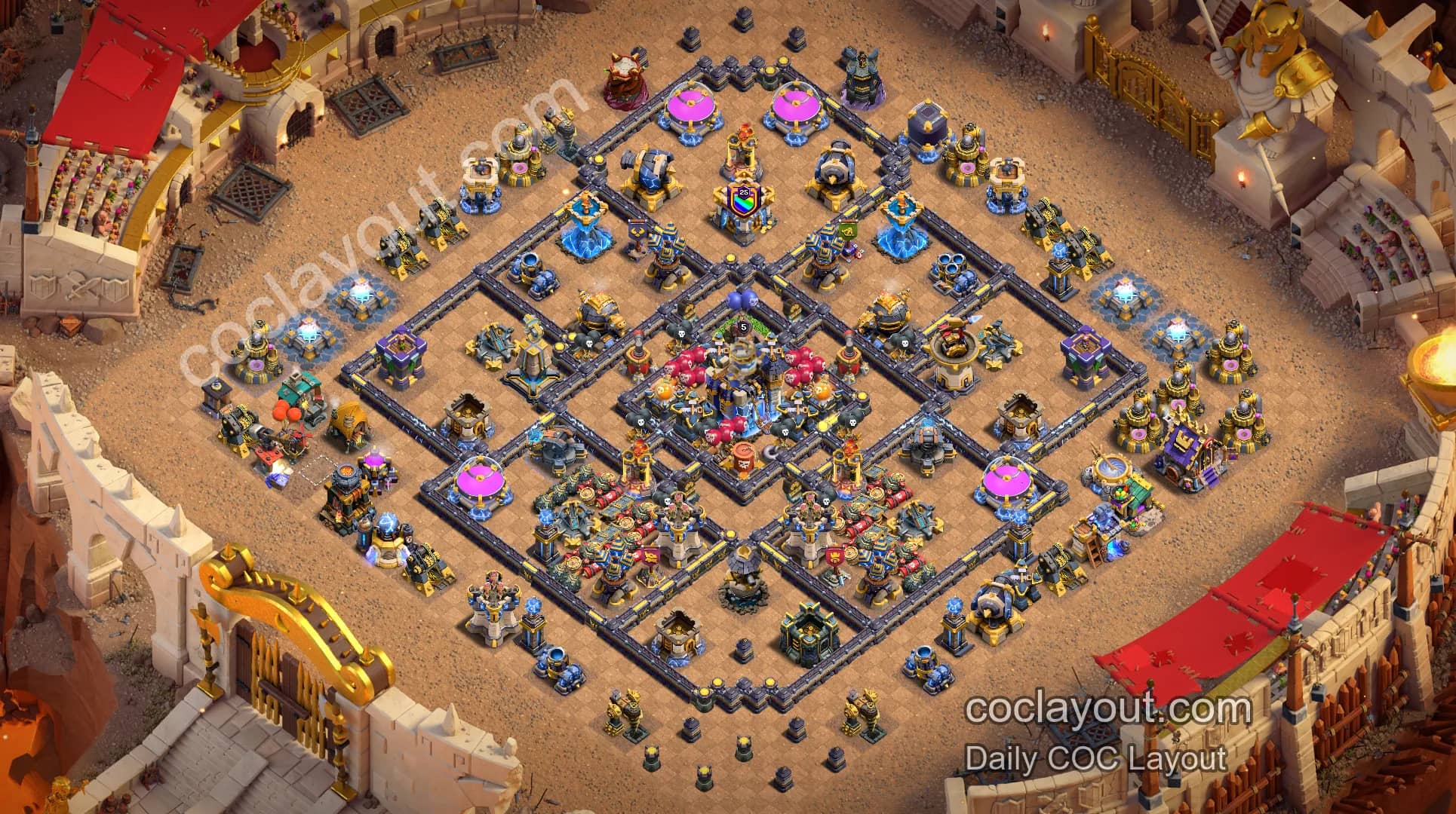 COC Anti-Air Double Poison Base Layout, High-Pressure Air Defense - Home Village TH18 Base Image