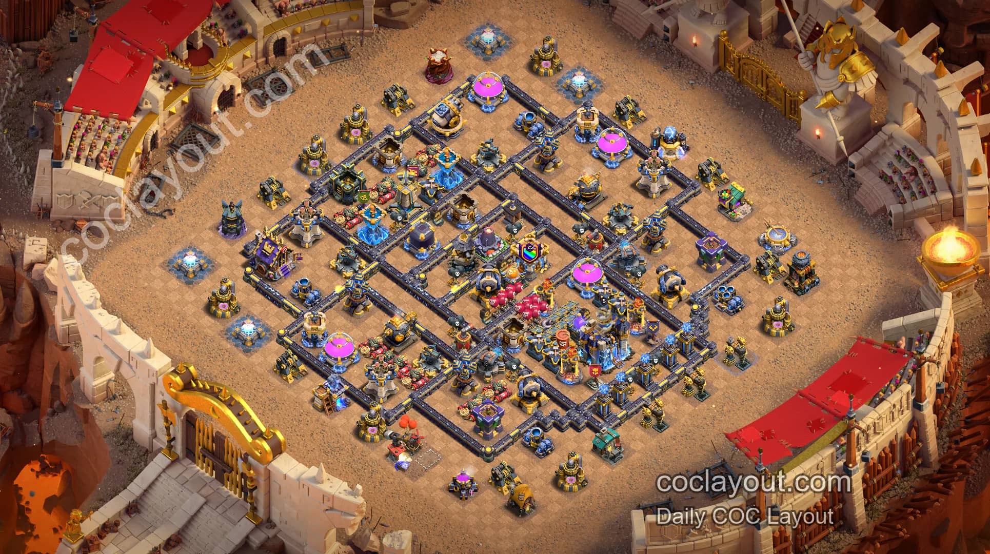 Featured TH18 Home Village Clan War Base with Strong Defense - Home Village TH18 Base Image