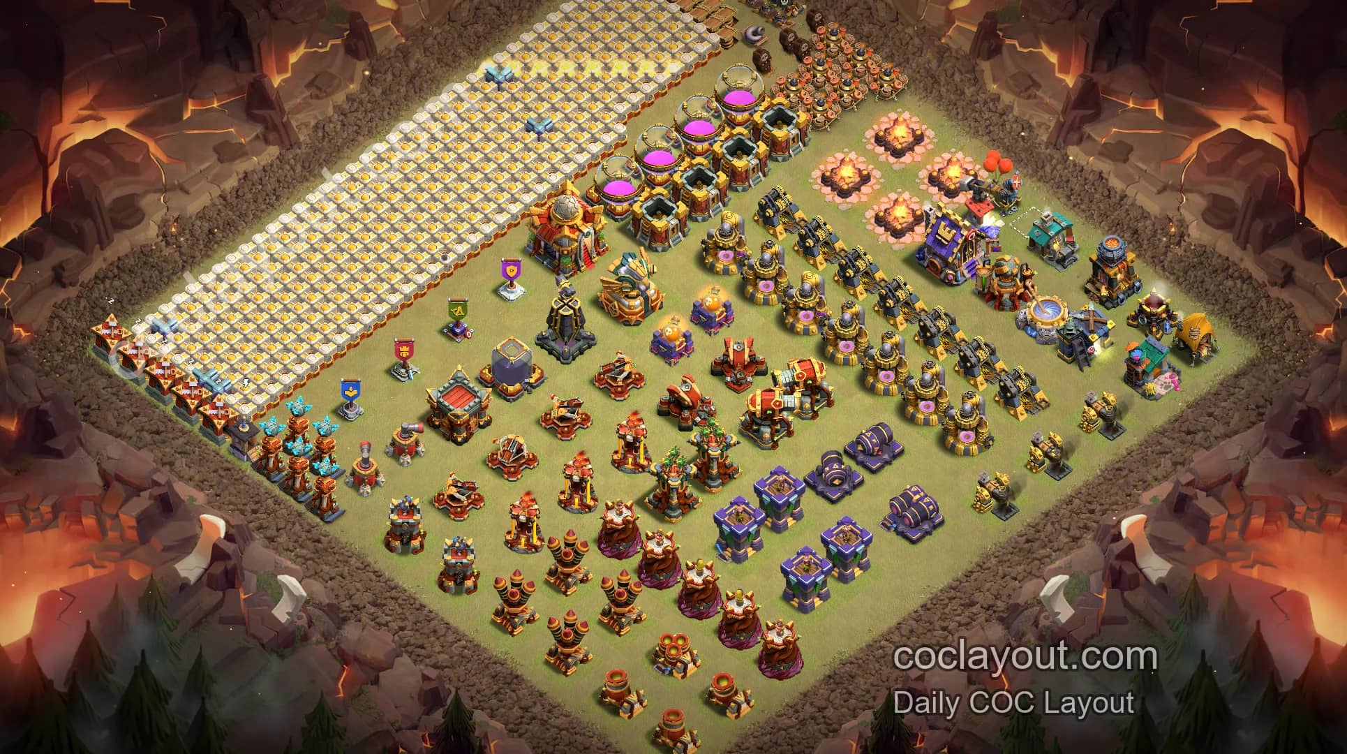 COC TH16 升級陣展示｜主世界高效佈局複製 - 主世界 16本 陣型圖