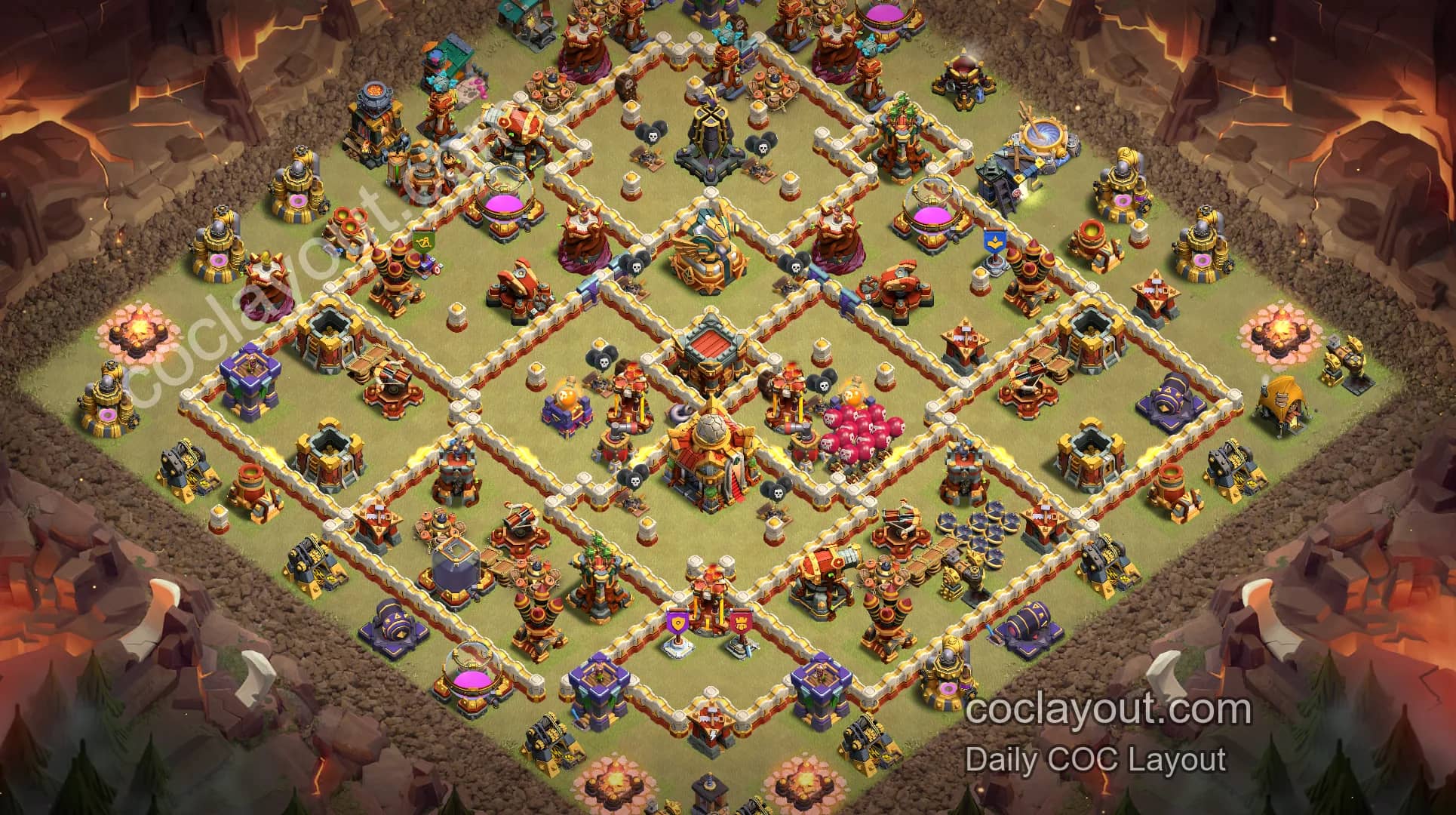 TH16 High-Pressure Clan War Defensive Base Layout - Home Village TH16 Base Image