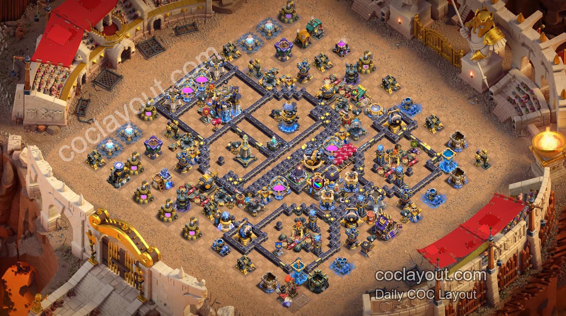 COC TH18 Clan War Legend League Offset Town Hall Strong Defense Base - Home Village TH18 Base Image