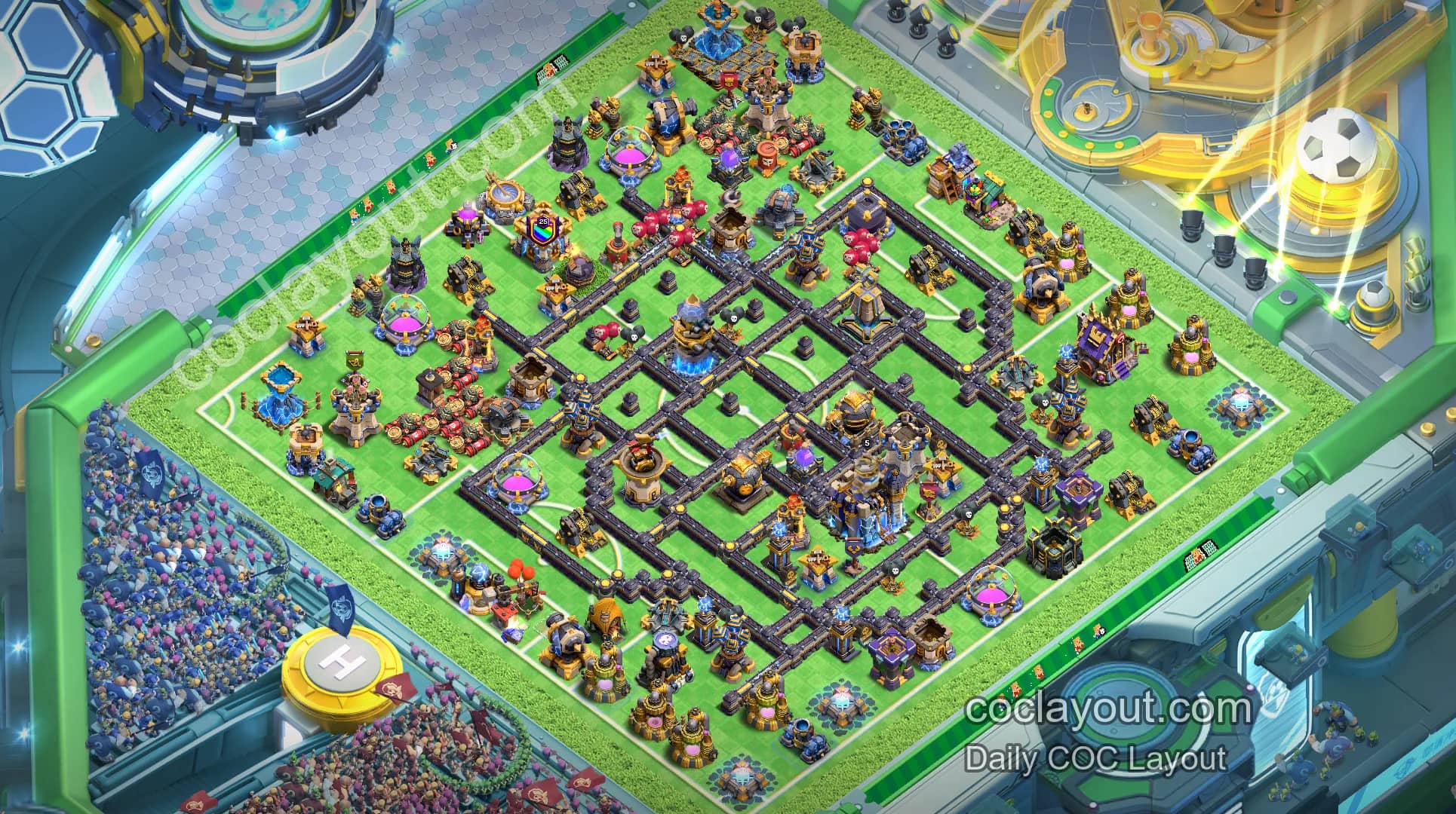 Best TH18 Clan War Double Rage Tower Offset Town Hall Base Link - Home Village TH18 Base Image