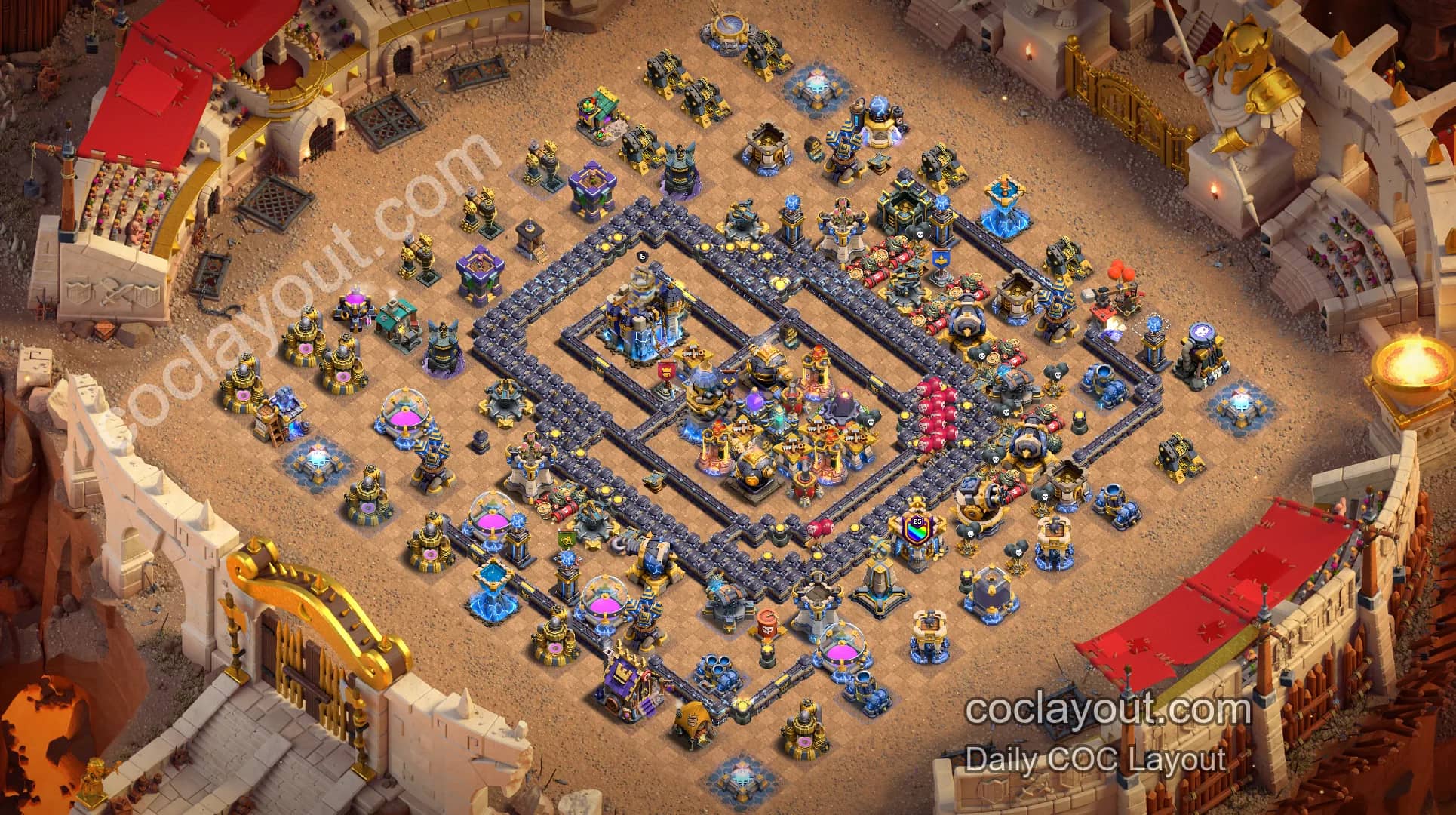 Best TH18 Symmetrical War Base: Rage and Invisibility Core Defense - Home Village TH18 Base Image