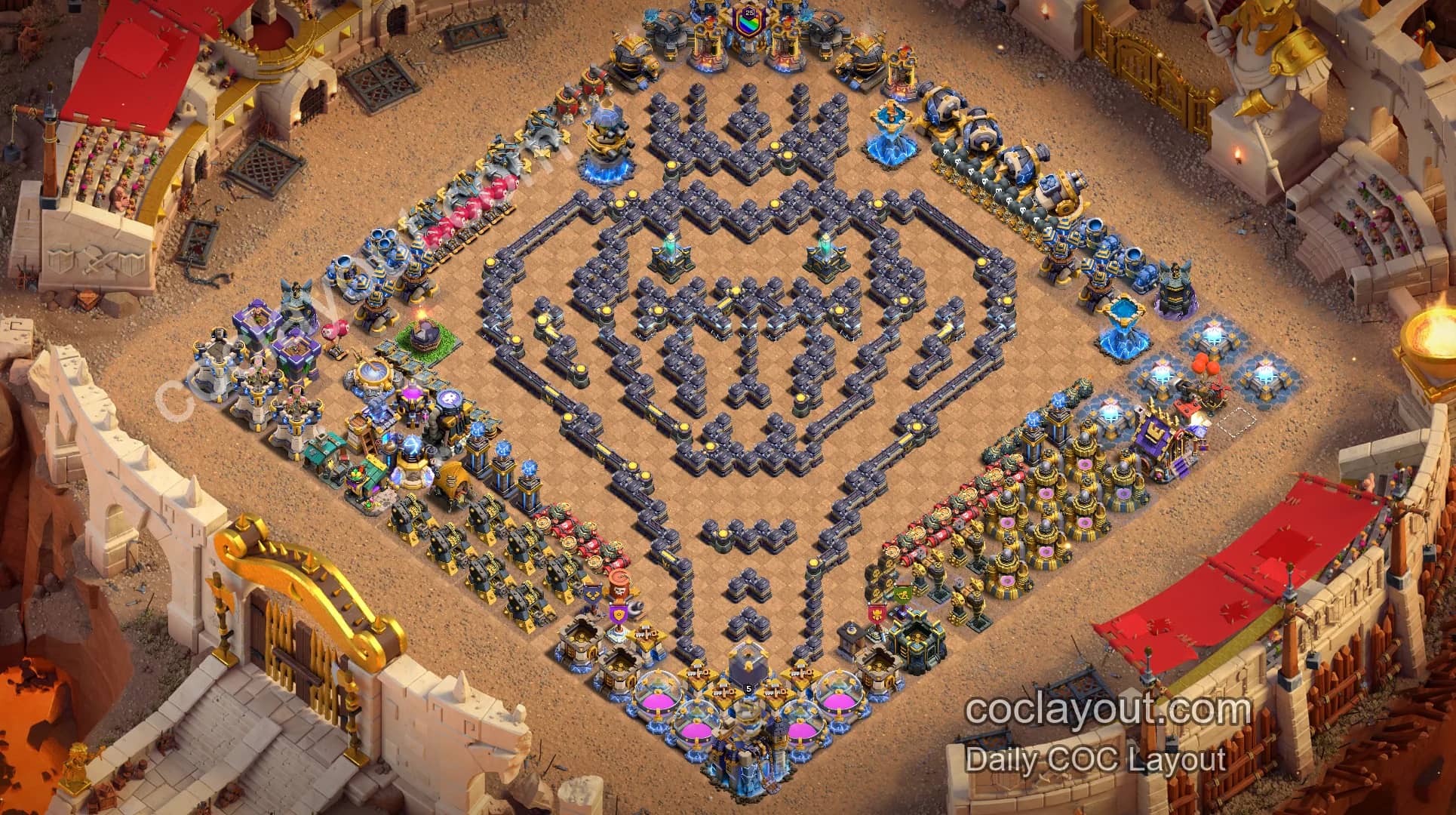 COC TH18 Clan War Art Base Showcase, Highly Recognizable TH18 Layout - Home Village TH18 Base Image