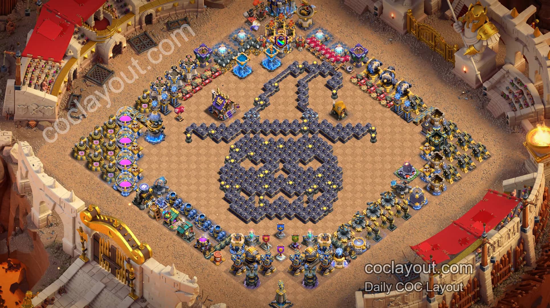COC 18本主世界艺术阵展示，创意TH18布局 - 主世界 18本 阵型图