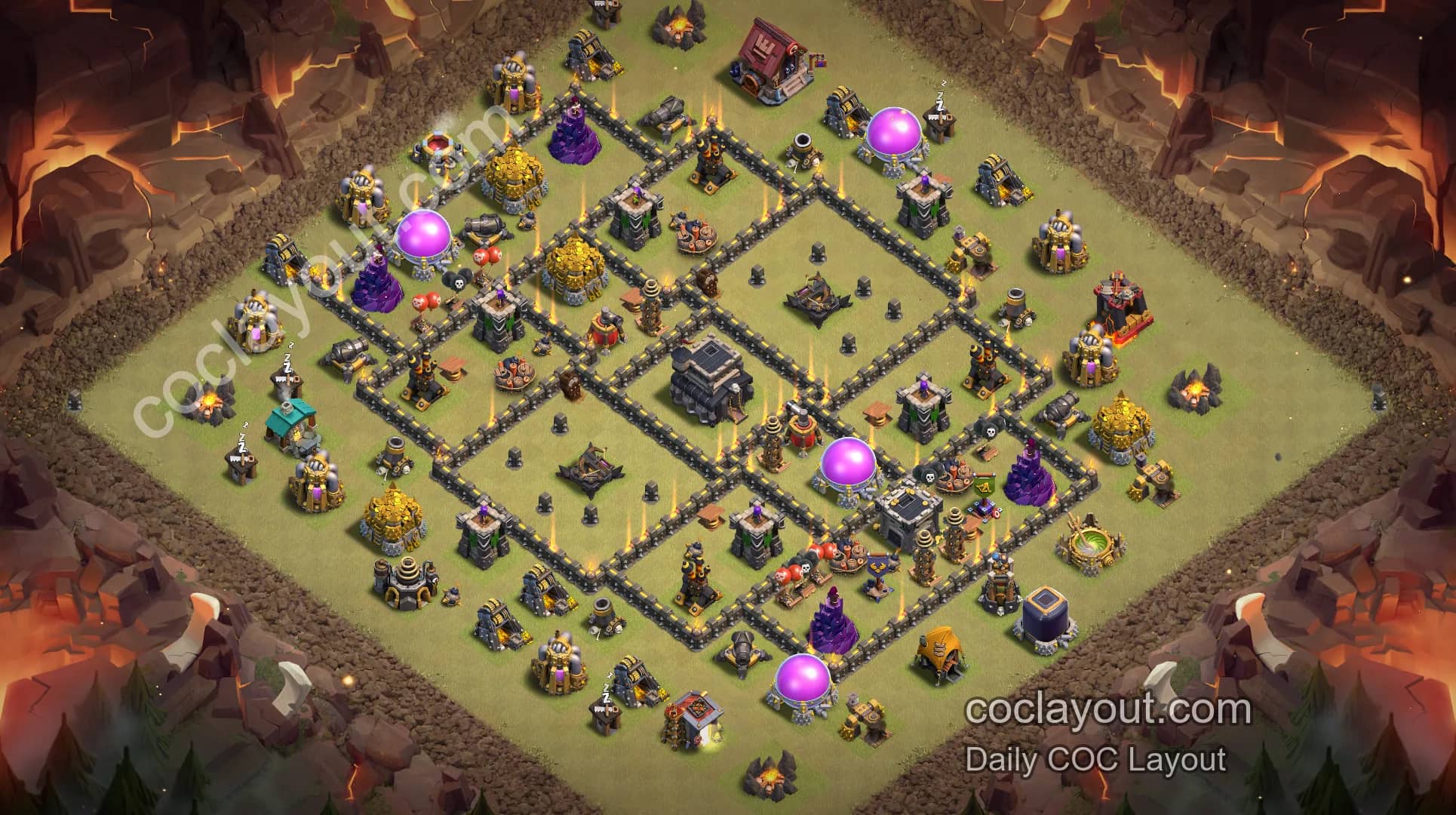 COC TH9 Clan War Base Layouts | Home Village Defense Showcase & Layout Link - Home Village TH9 Base Image