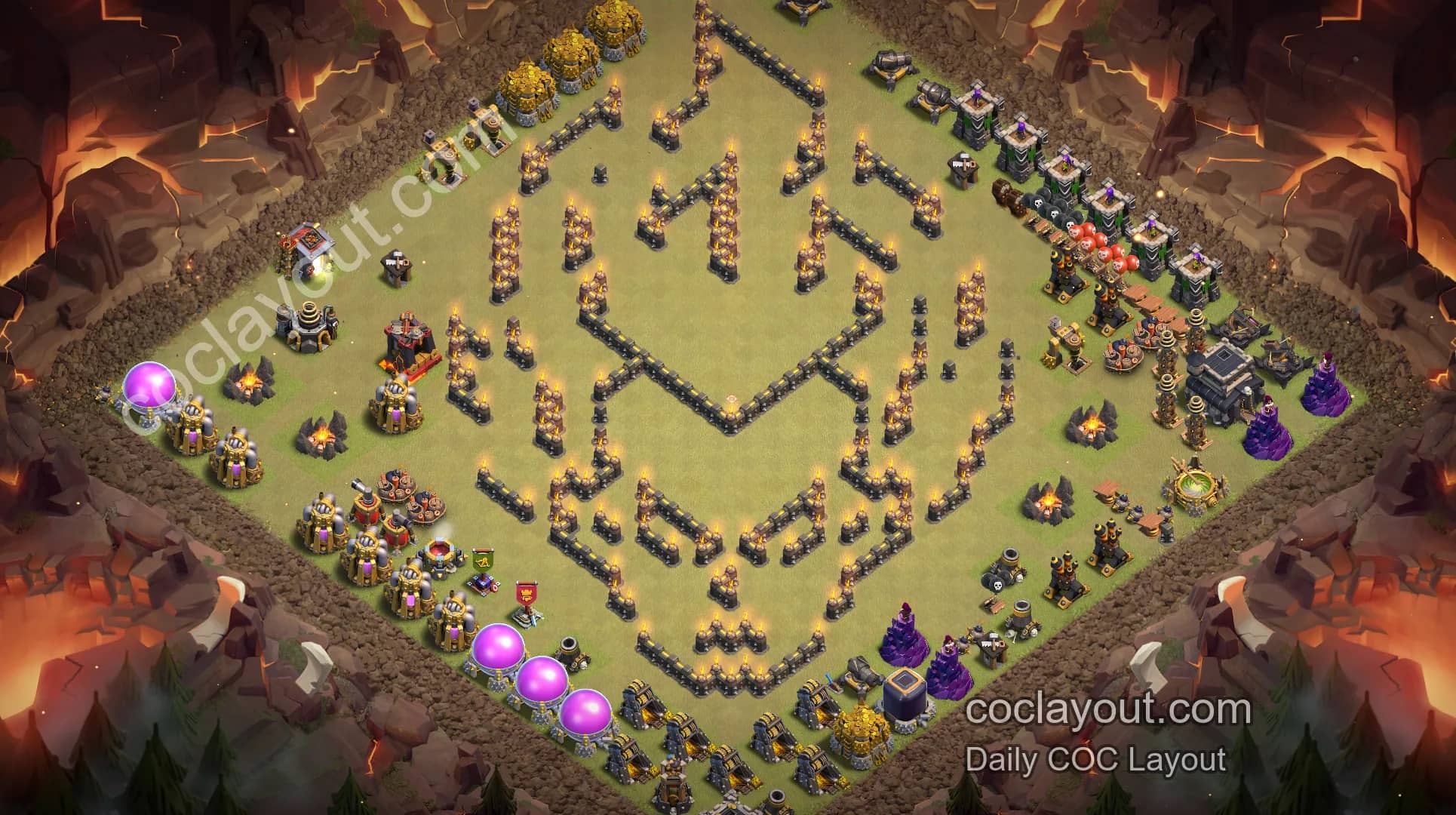 TH9 Home Village Artistic Base Layout | High-Aesthetic Clash of Clans Base Showcase - Home Village TH9 Base Image