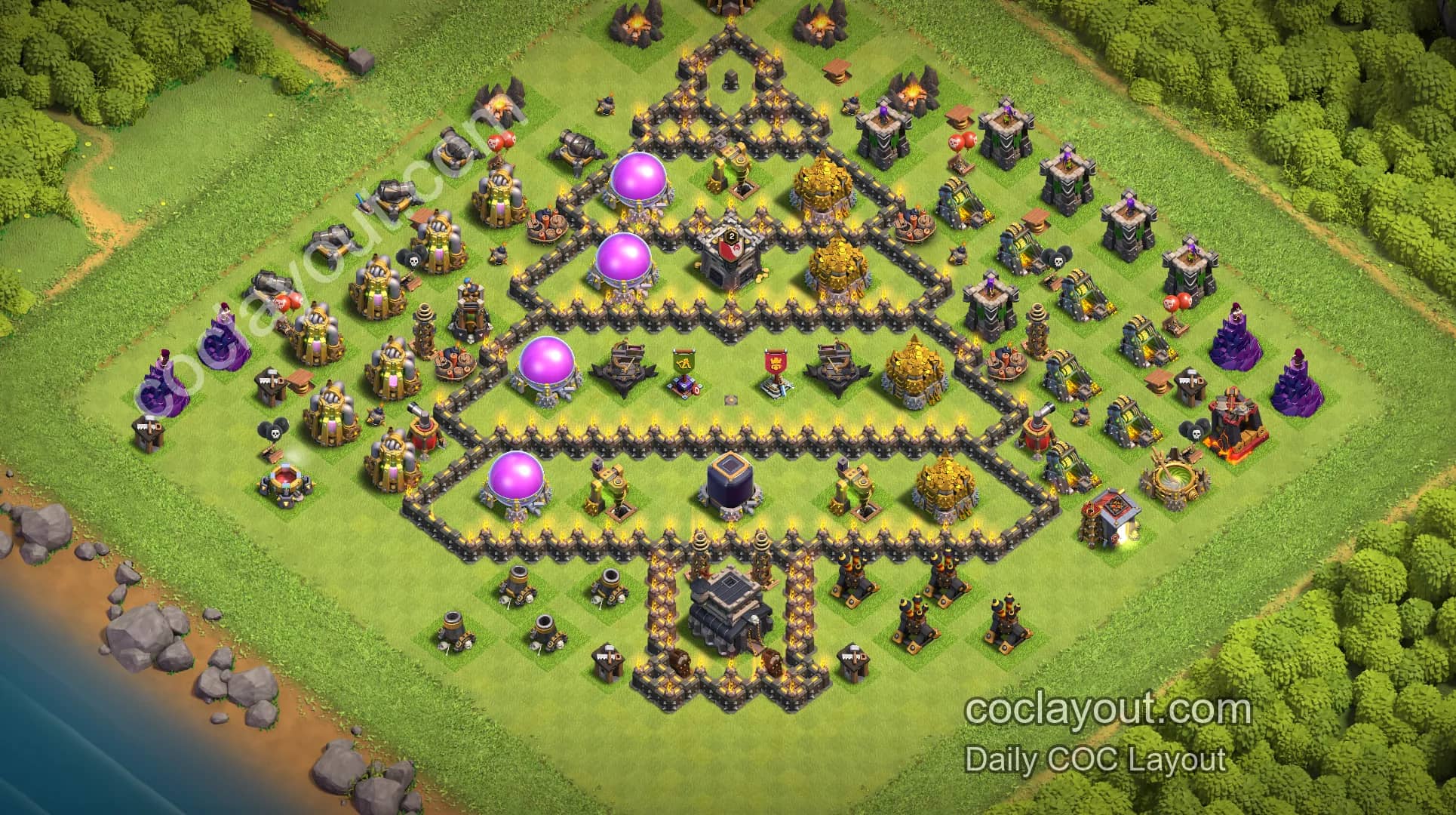 COC TH9 Clan War Christmas Tree Art Base Layout, Eye-Catching and Unique - Home Village TH9 Base Image