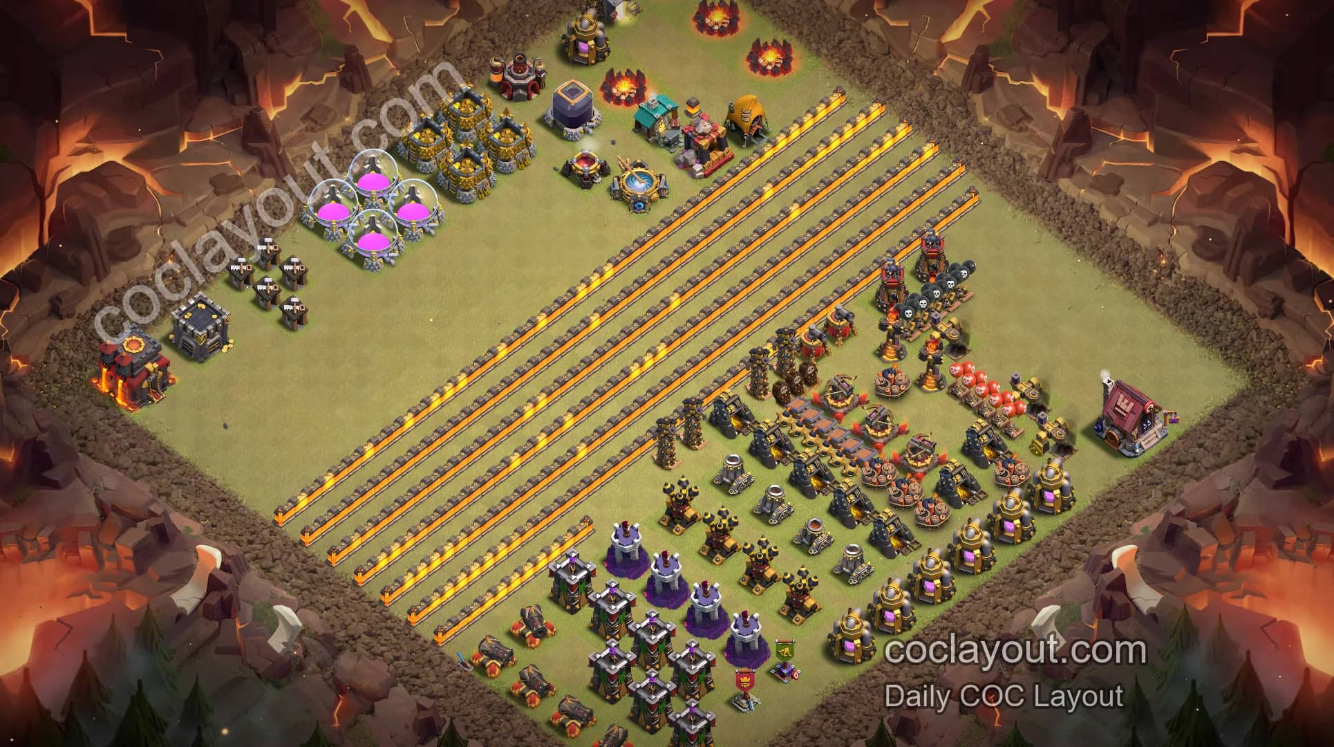 Обзор баз TH10 на время улучшений в COC｜Надёжные планировки Главной деревни и практичные варианты защиты - Главная деревня TH10 Изображение Базы