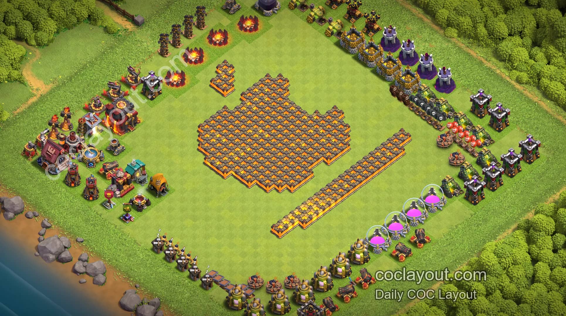 TH10 Home Village Art Base Showcase | High-Aesthetic COC Clash of Clans Creative Layout - Home Village TH10 Base Image