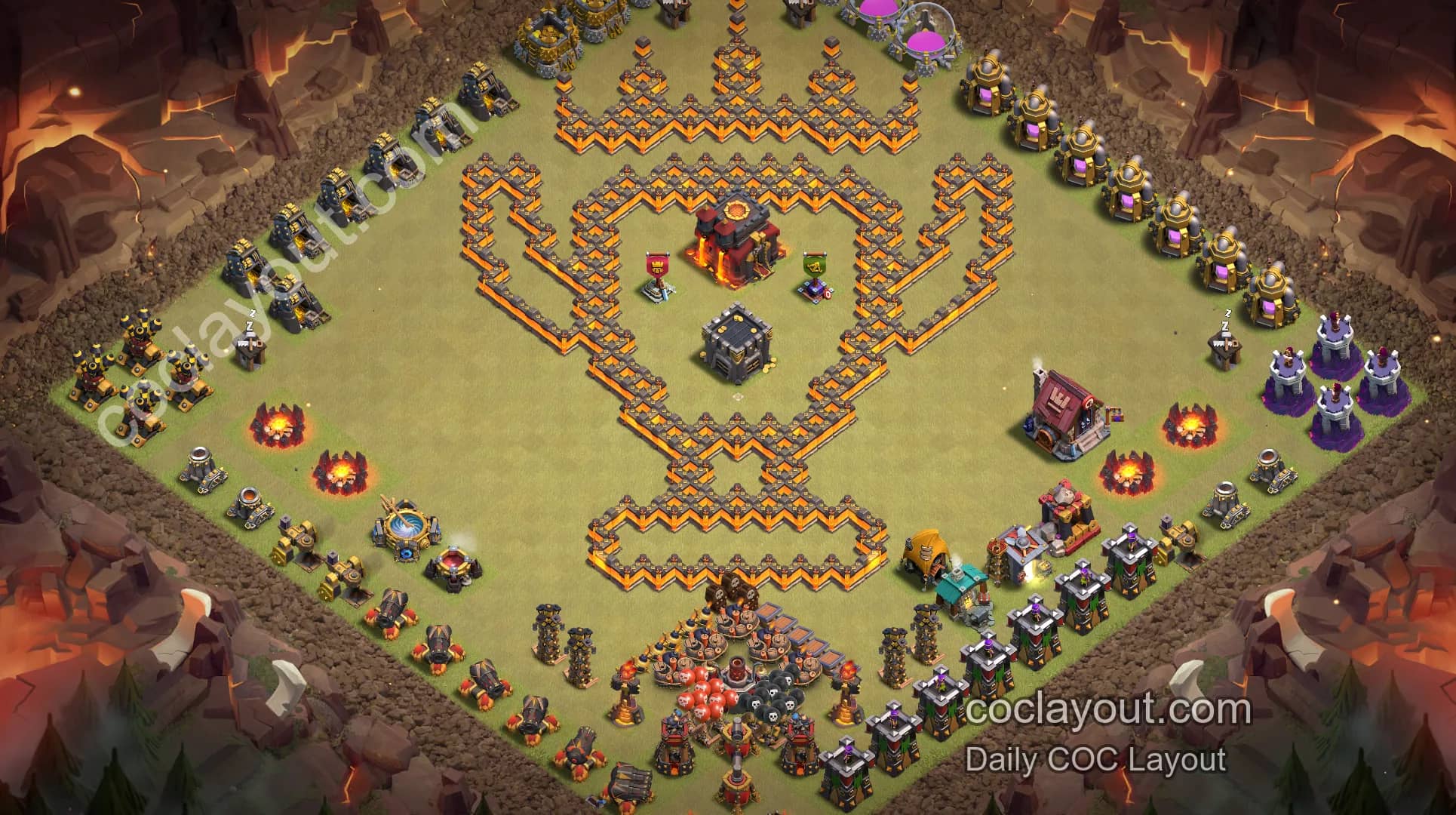 TH10 Home Village Art Base Layout | Beautiful COC Layout Showcase - Home Village TH10 Base Image