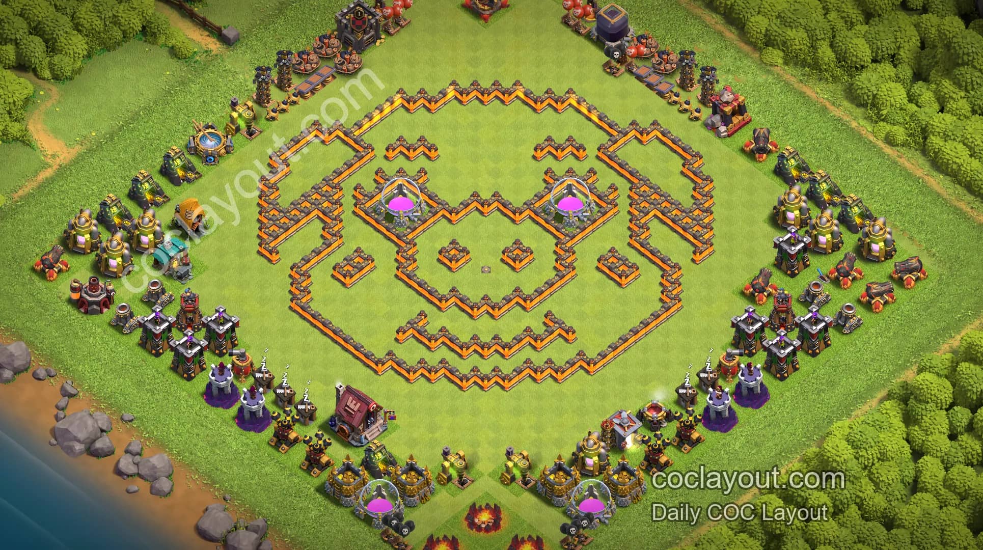 Featured TH10 Home Village Art Base Layout Showcase | COC Creative Layout Reference - Home Village TH10 Base Image