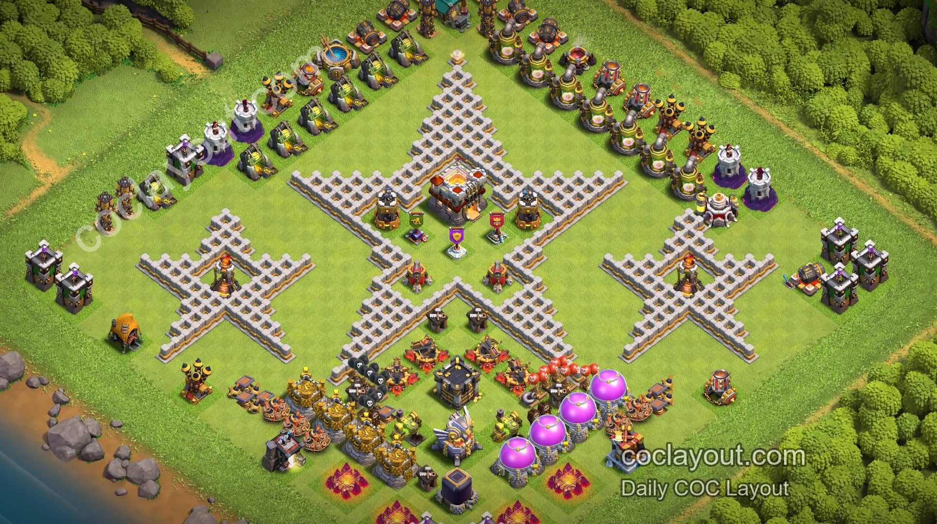 Featured TH11 Home Village Art Base Layout | 3-Star Creative Showcase, COC Layout Link - Home Village TH11 Base Image