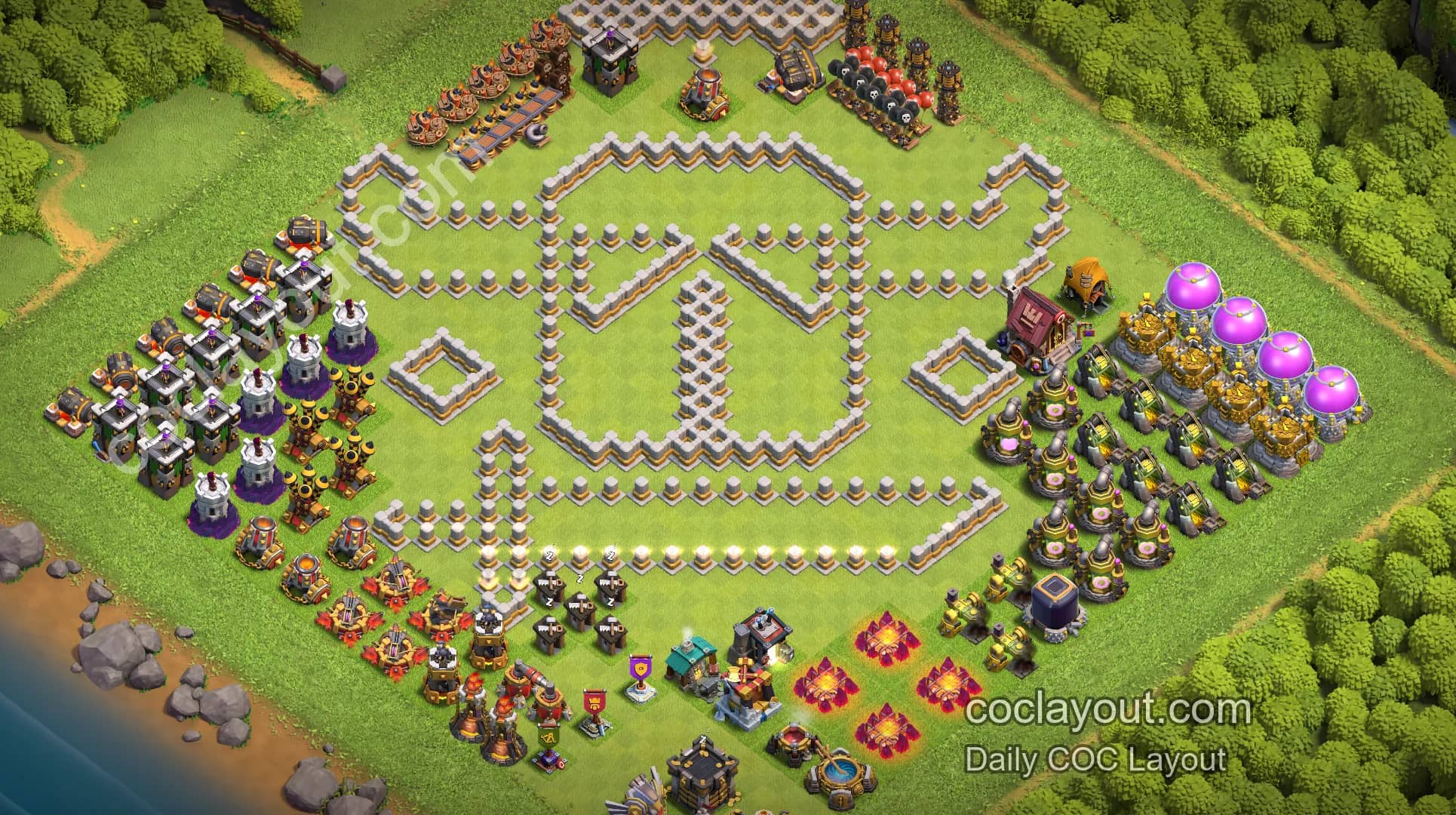 TH11 Clan War Cartoon PEKKA Base Showcase | Strong Defensive COC War Base - Home Village TH11 Base Image
