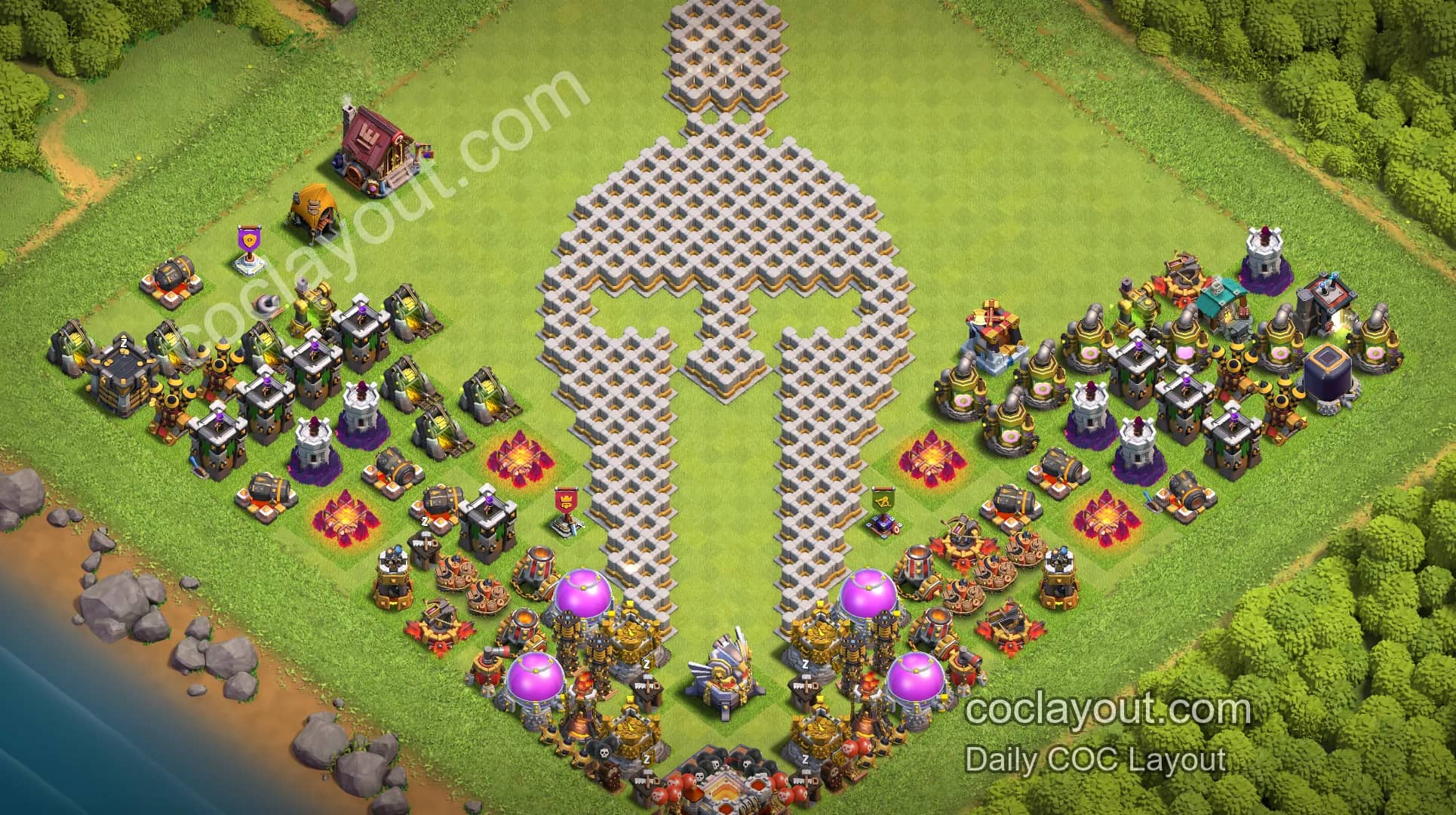 COC TH11 Spartan Art Base Layout Showcase | Popular Creative Clash of Clans Base - Home Village TH11 Base Image