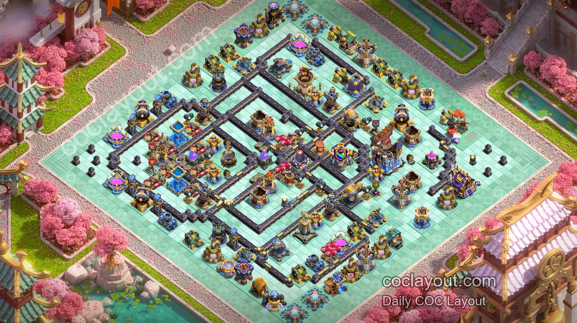 Legend League TH18 Double Rage Spell Tower Core Defense Base! Centralized Town Hall with Multiple Compartments, Anti-3-Star High-Pressure Layout - Home Village TH18 Base Image