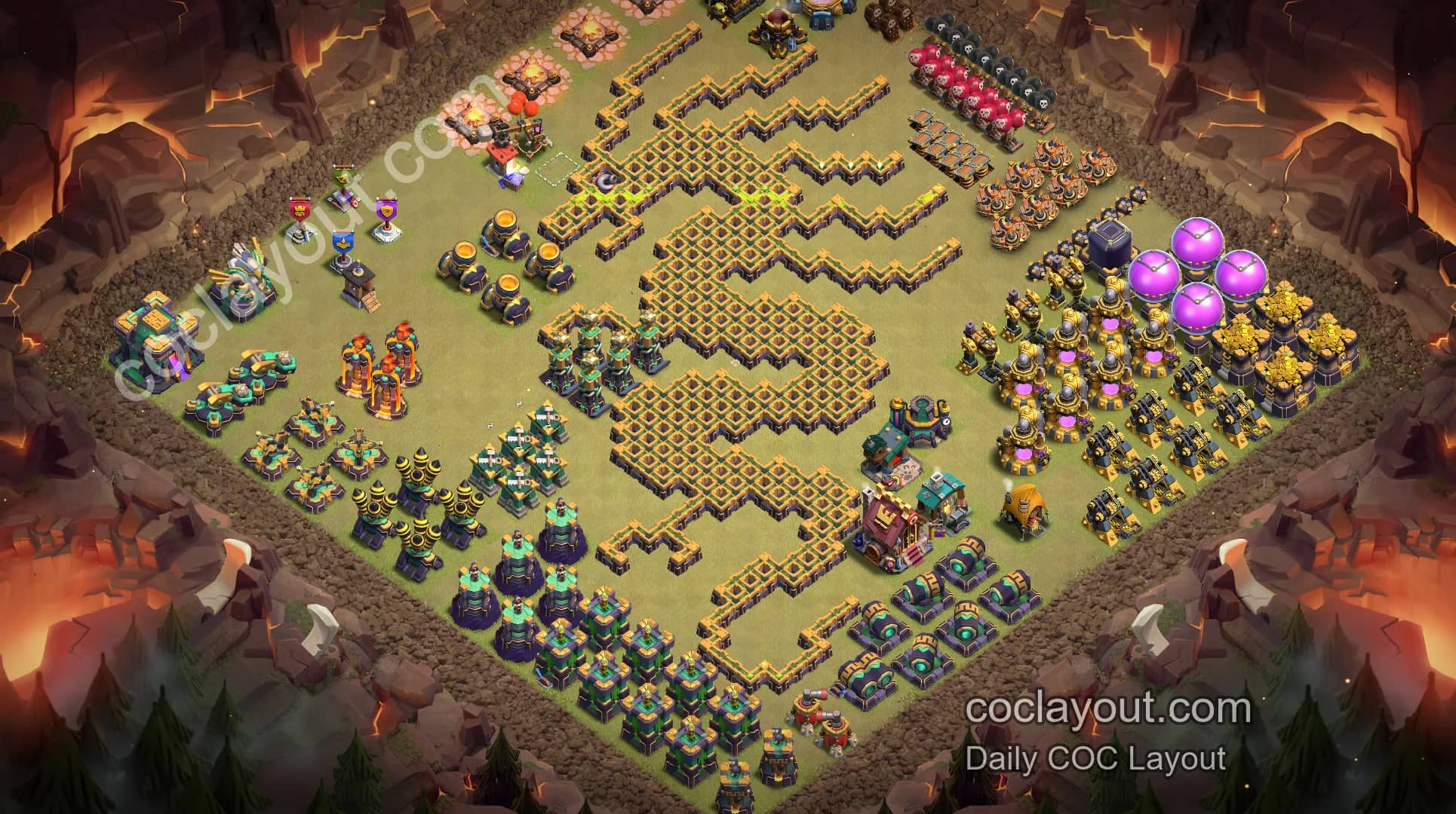 Featured TH14 Home Village Dragon-Themed Art Base | COC Base Showcase & Copy Reference - Home Village TH14 Base Image