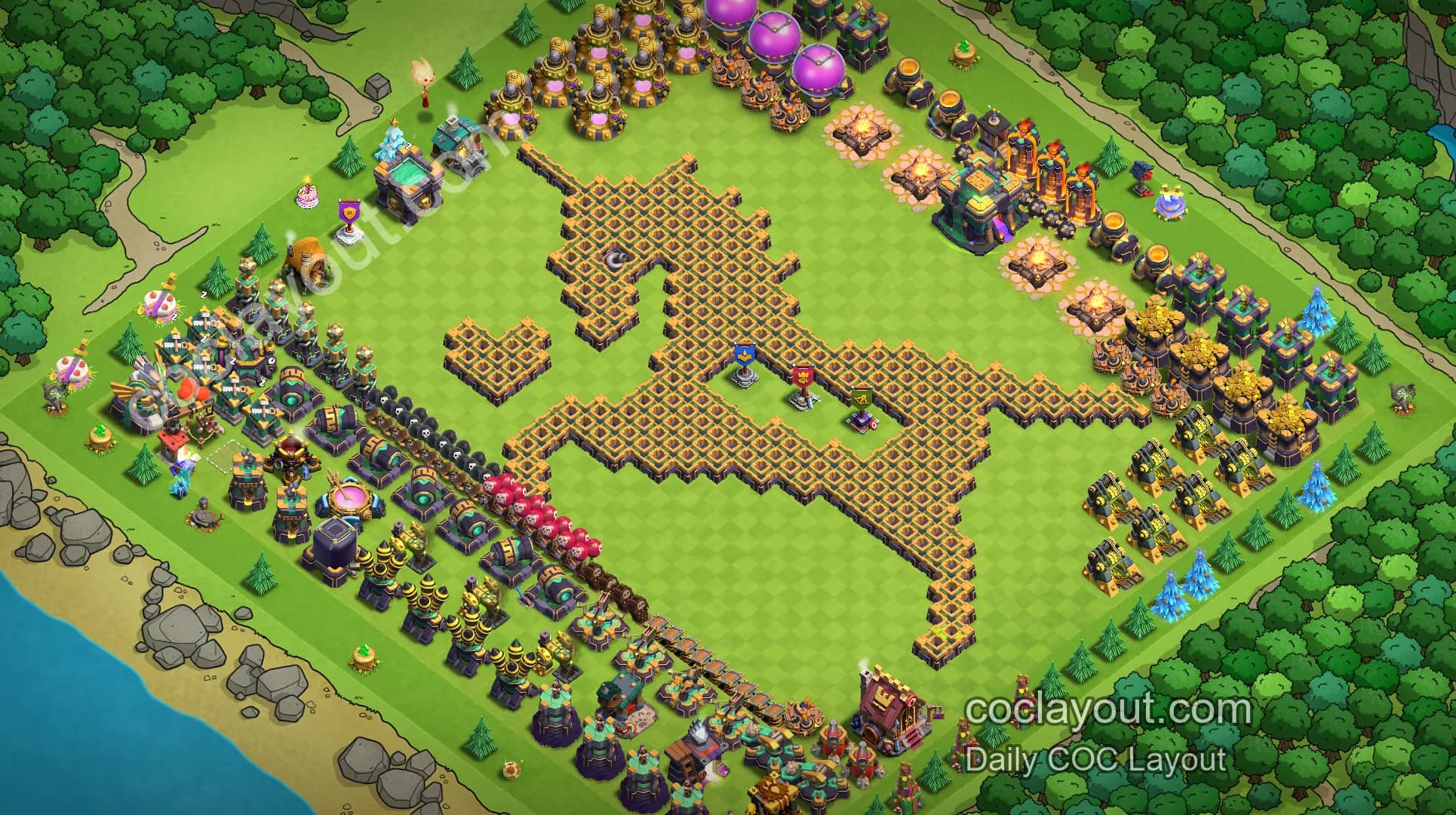 精选 TH14 Clan War Layouts | Unicorn Home Village COC War Base Showcase & Copy Links - Home Village TH14 Base Image