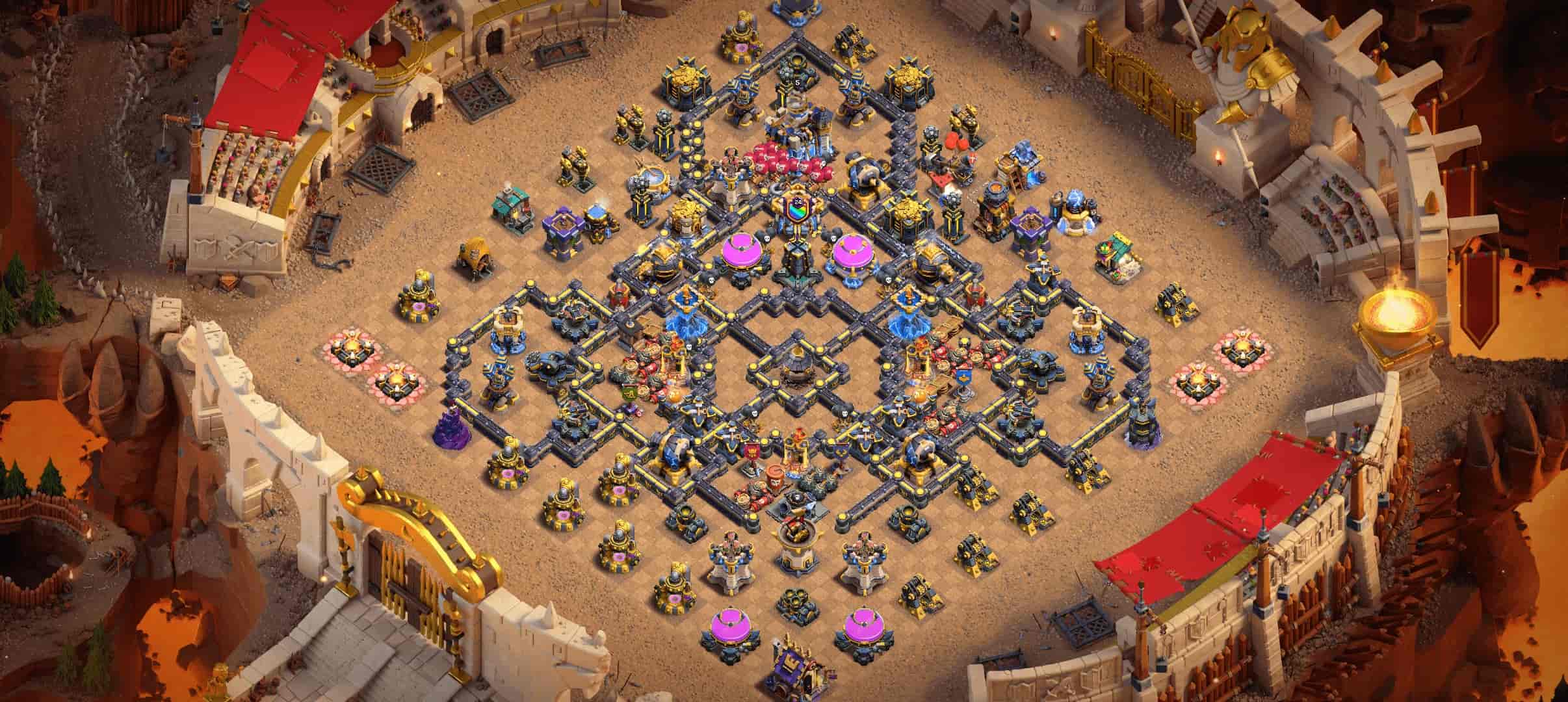 Clash of Clans Base Layout with Double Poison Spell Towers and External Clan Castle - Home Village TH18 Base Screenshot Clash of Clans Base Layout with Double Poison Spell Towers and External Clan Castle - Home Village TH18 Base Screenshot