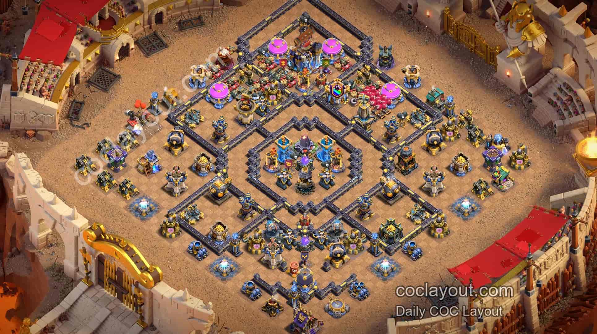 Susun Atur Pangkalan Anti 3 Bintang TH18 Terbaik COC Clash of Clans - Home Village TH18 Imej Pangkalan Susun Atur Pangkalan Anti 3 Bintang TH18 Terbaik COC Clash of Clans - Home Village TH18 Imej Pangkalan