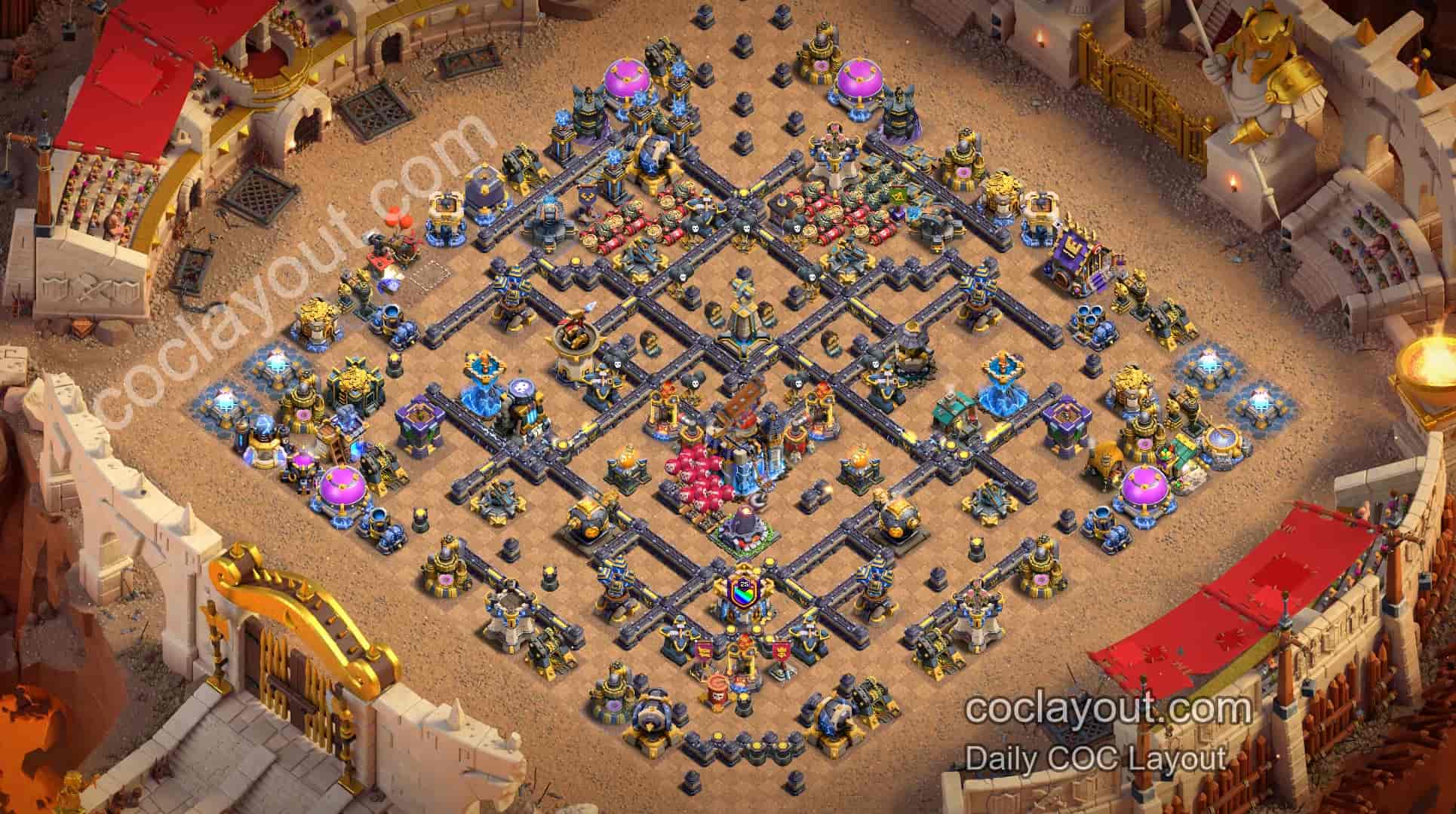Base Perang TH18 Simetri dengan Teras Dua Menara Mantera Racun - Home Village TH18 Imej Pangkalan Base Perang TH18 Simetri dengan Teras Dua Menara Mantera Racun - Home Village TH18 Imej Pangkalan