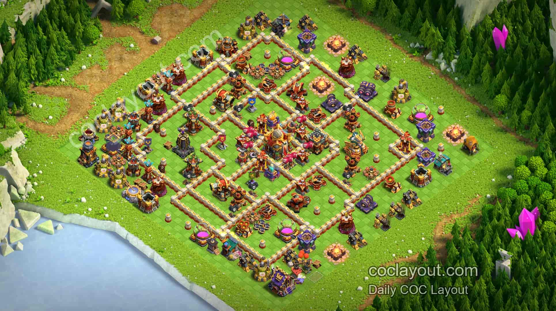 COC TH16 部落戰格子陣,隱形與毒藥法術塔護本 - 主世界 16本 陣型圖 COC TH16 部落戰格子陣,隱形與毒藥法術塔護本 - 主世界 16本 陣型圖