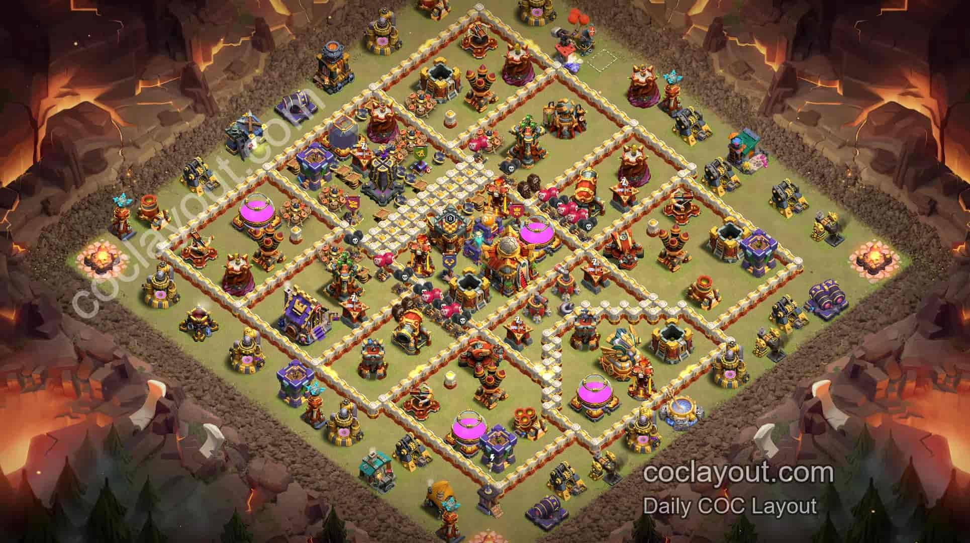 COC TH16 部落戰護本格子陣,毒藥法術塔與隱形法術塔聯防 - 主世界 16本 陣型圖 COC TH16 部落戰護本格子陣,毒藥法術塔與隱形法術塔聯防 - 主世界 16本 陣型圖