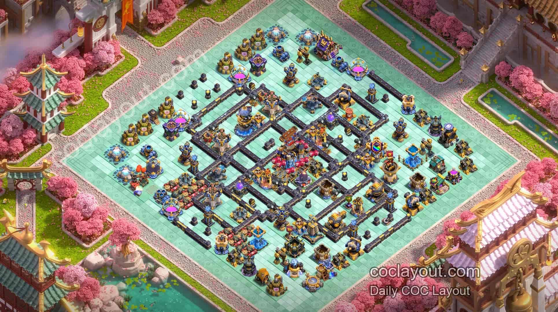 Top TH18 War Box Base with Centered Double Rage Towers - Home Village TH18 Base Image Top TH18 War Box Base with Centered Double Rage Towers - Home Village TH18 Base Image