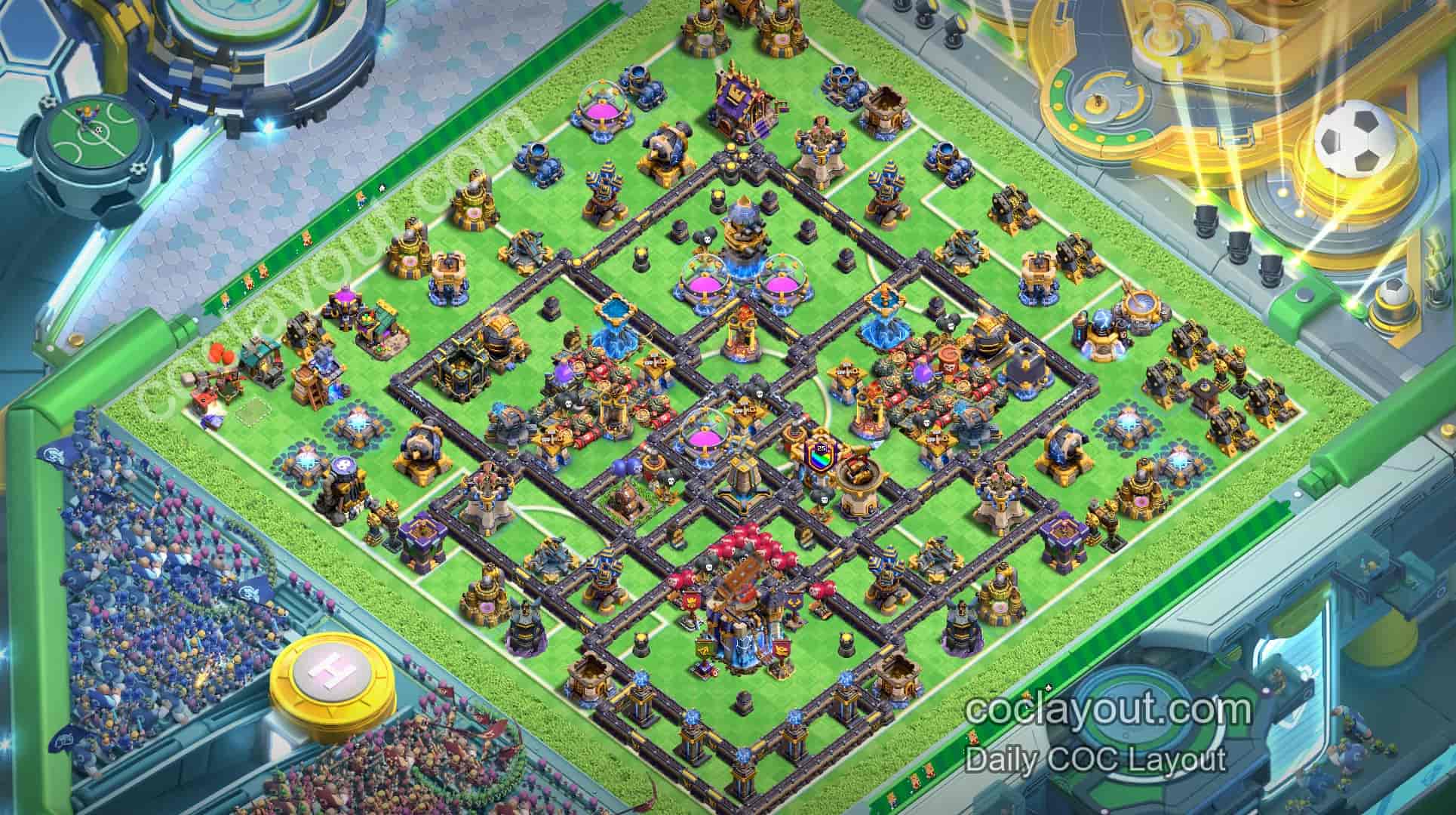 COC TH18 Symmetrical Grid War Base, Hard to Triple with Double Rage Towers - Home Village TH18 Base Image COC TH18 Symmetrical Grid War Base, Hard to Triple with Double Rage Towers - Home Village TH18 Base Image