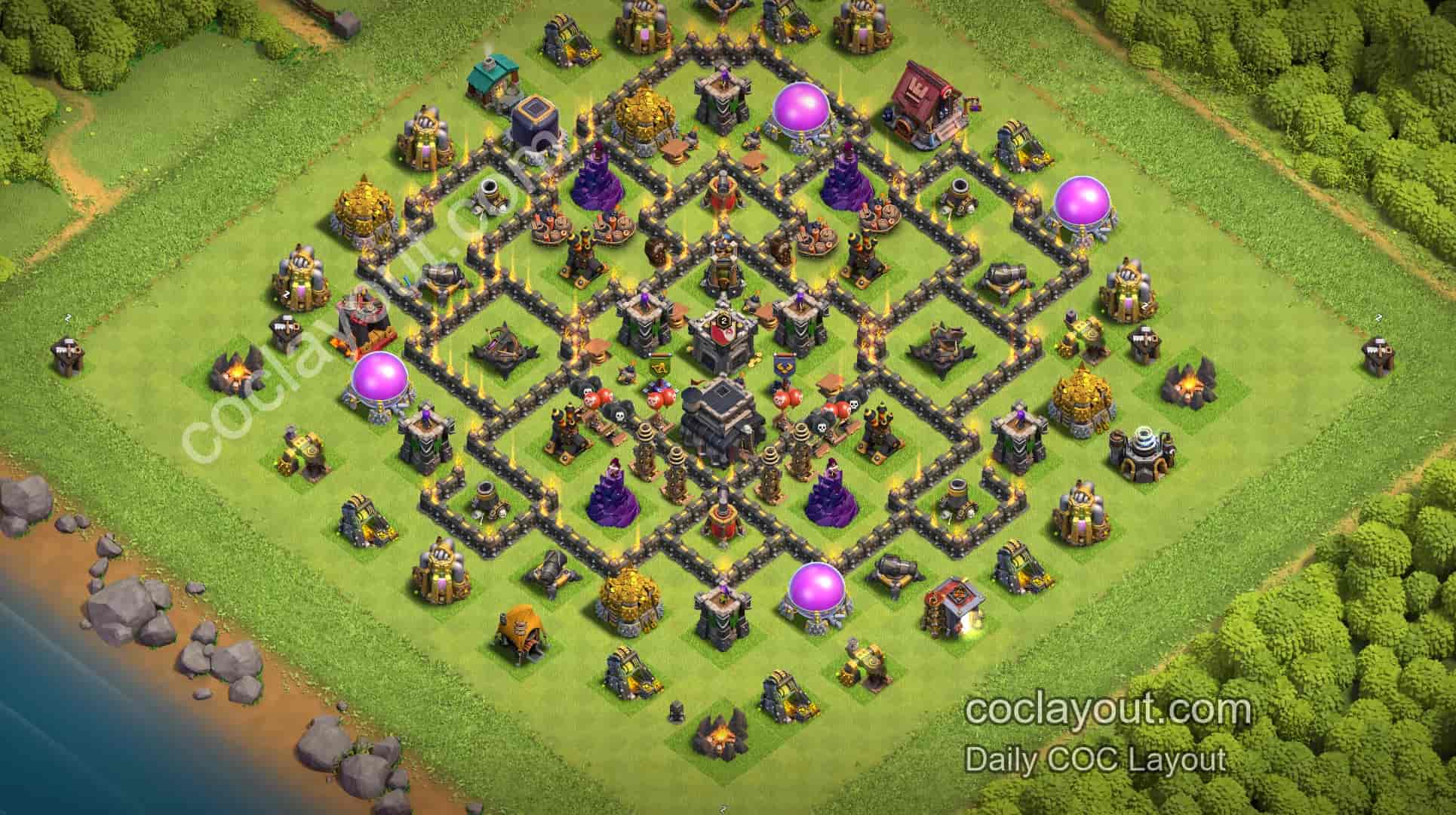Best TH9 Clan War Base Layout | Town Hall-Centered Core Defense COC War Base - Home Village TH9 Base Image Best TH9 Clan War Base Layout | Town Hall-Centered Core Defense COC War Base - Home Village TH9 Base Image