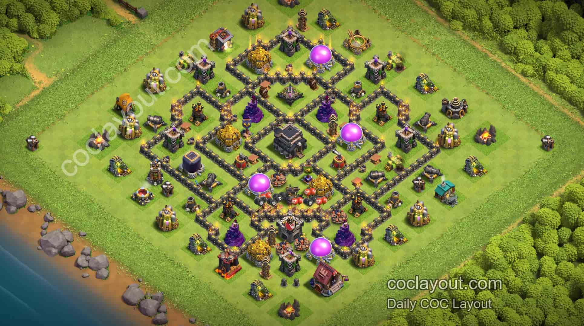 TH9 Clan War Pathing Base! Town Hall-Centered Layout with Enhanced Core Defense - Home Village TH9 Base Image TH9 Clan War Pathing Base! Town Hall-Centered Layout with Enhanced Core Defense - Home Village TH9 Base Image