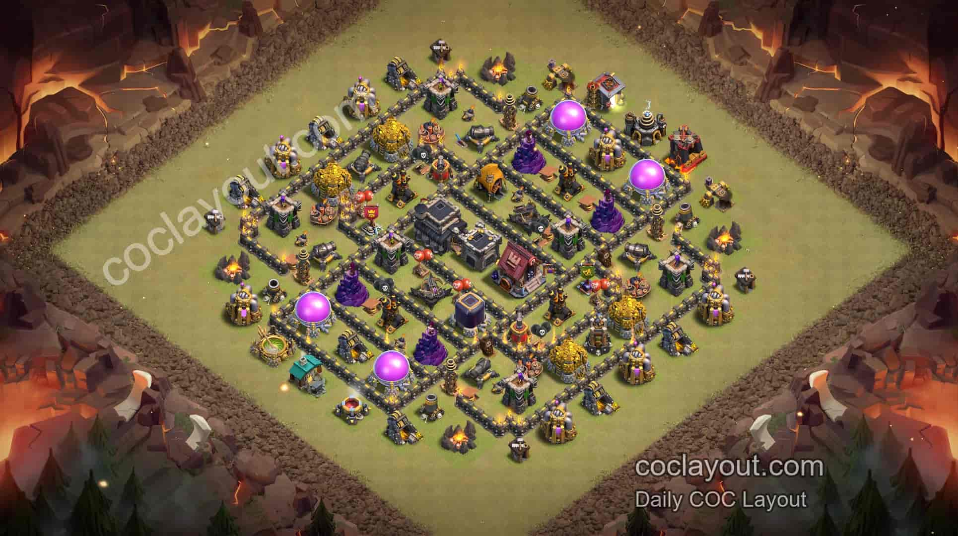 Strong TH9 Clan War Town Hall-Centered Base Layout | Core Defense Layout Showcase - Home Village TH9 Base Image Strong TH9 Clan War Town Hall-Centered Base Layout | Core Defense Layout Showcase - Home Village TH9 Base Image