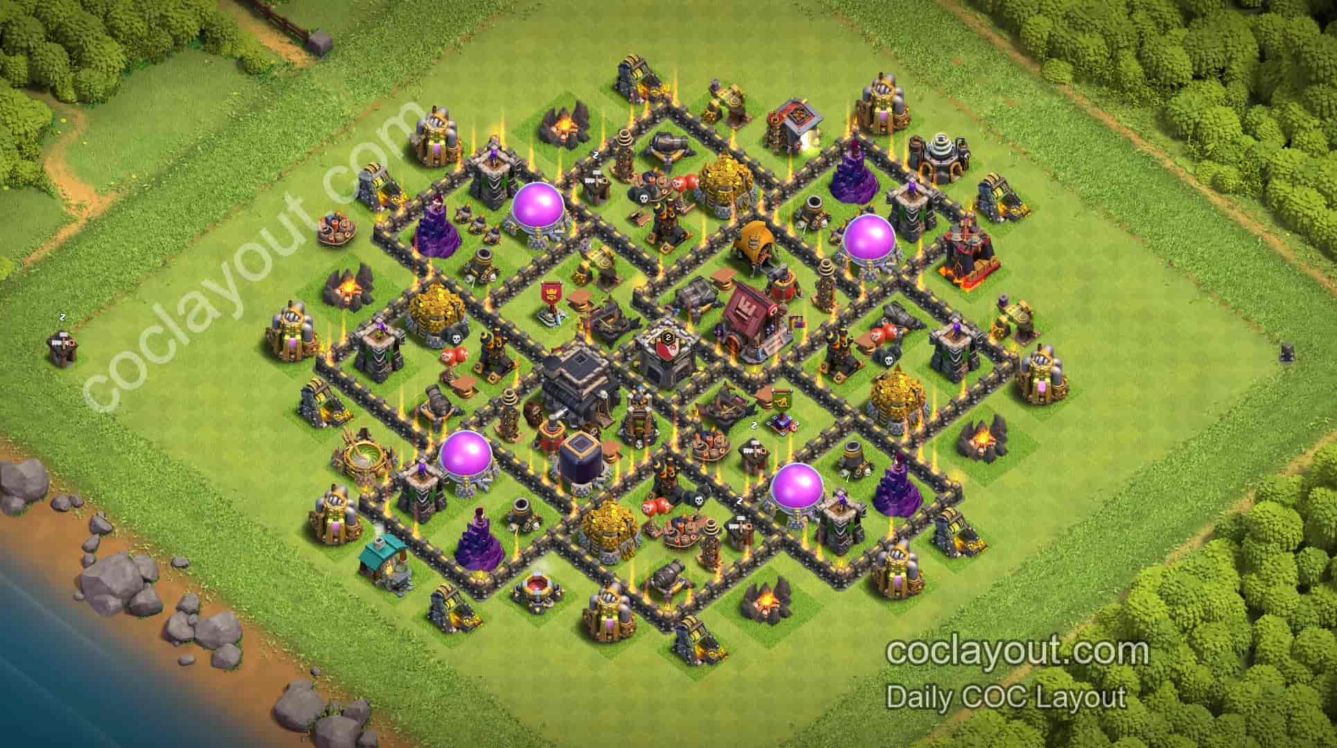 TH9 Clan War Box Base | Popular Anti-3-Star Layout Showcase with Disruptive Pathing - Home Village TH9 Base Image TH9 Clan War Box Base | Popular Anti-3-Star Layout Showcase with Disruptive Pathing - Home Village TH9 Base Image