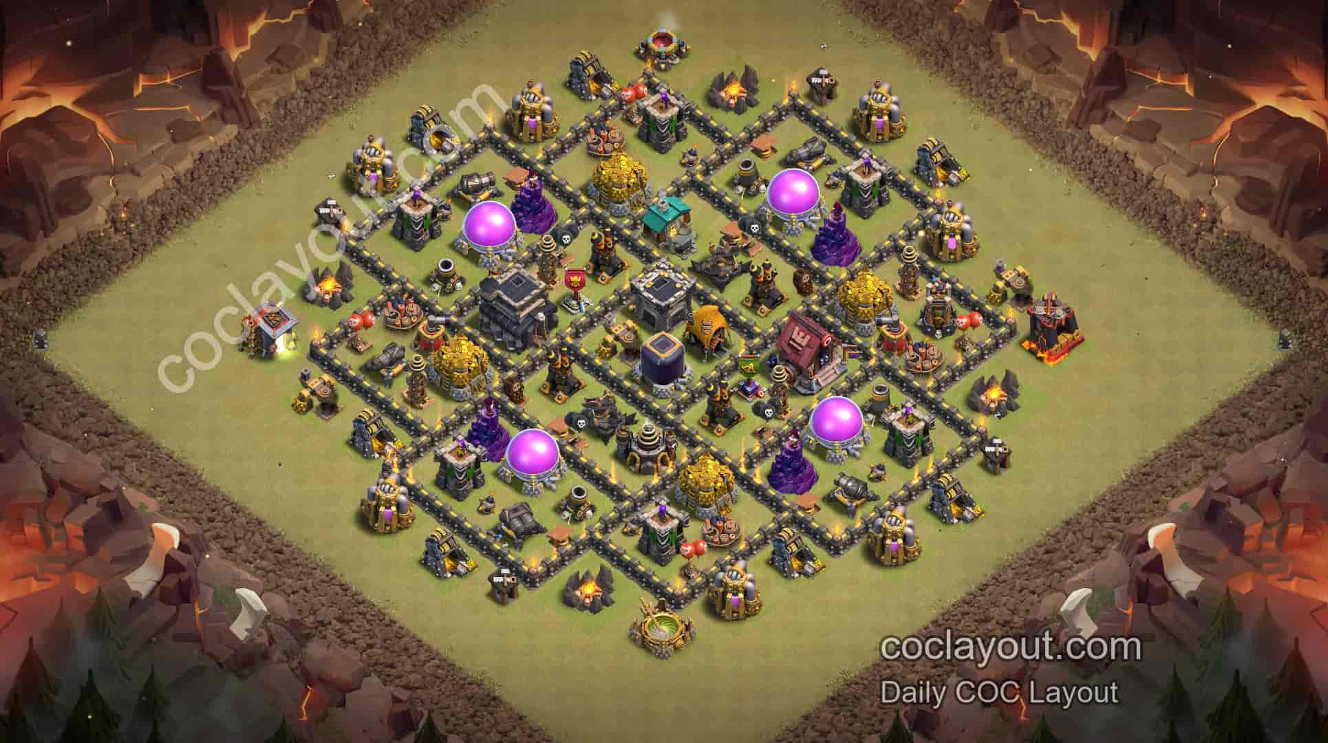 COC TH9 Clan War Symmetrical Grid Base! Strong Defensive Layout with a Central Town Hall - Home Village TH9 Base Image COC TH9 Clan War Symmetrical Grid Base! Strong Defensive Layout with a Central Town Hall - Home Village TH9 Base Image